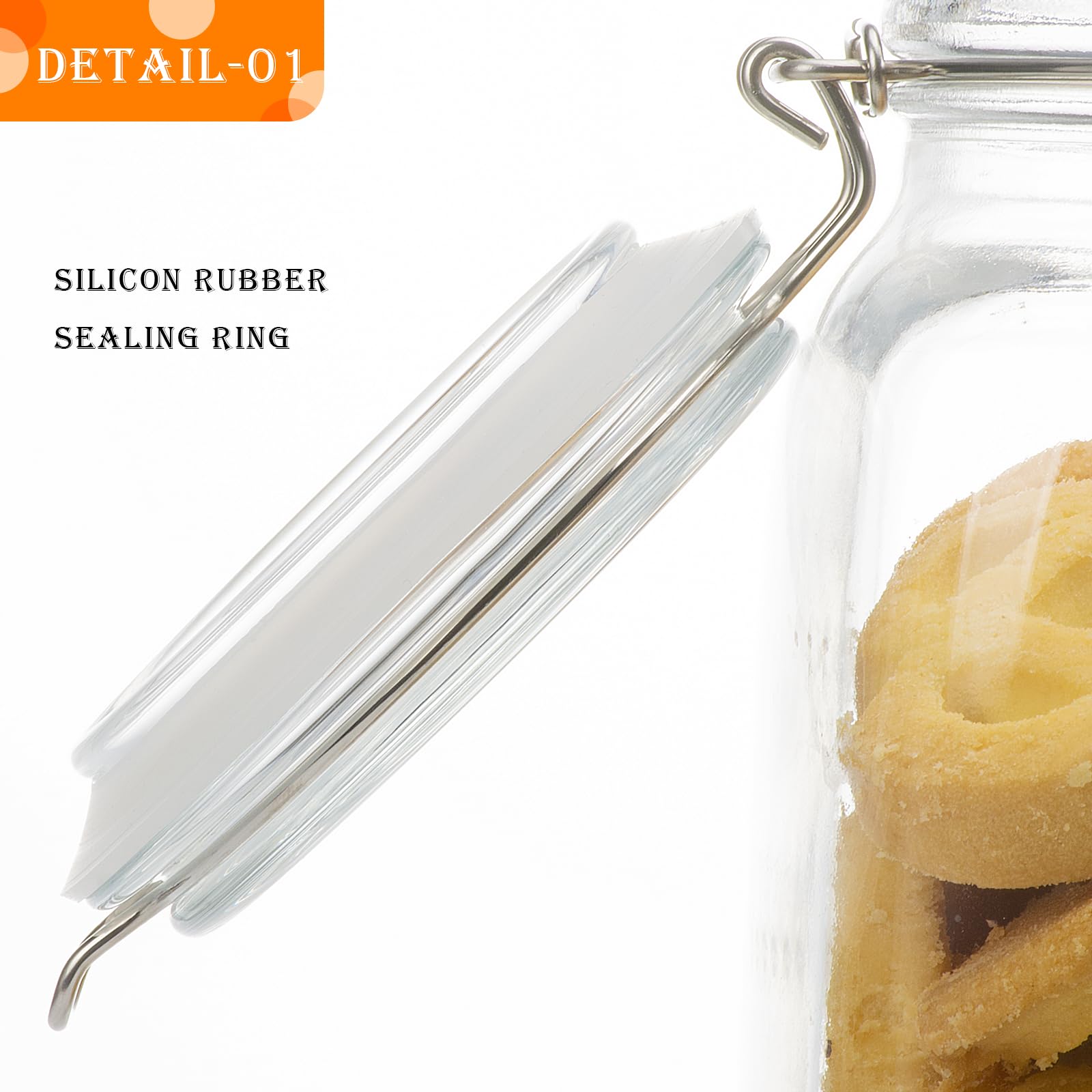 50oz Square Glass Food Storage Jars with Airtight Clamp Lids 3 Pack (3 Count)