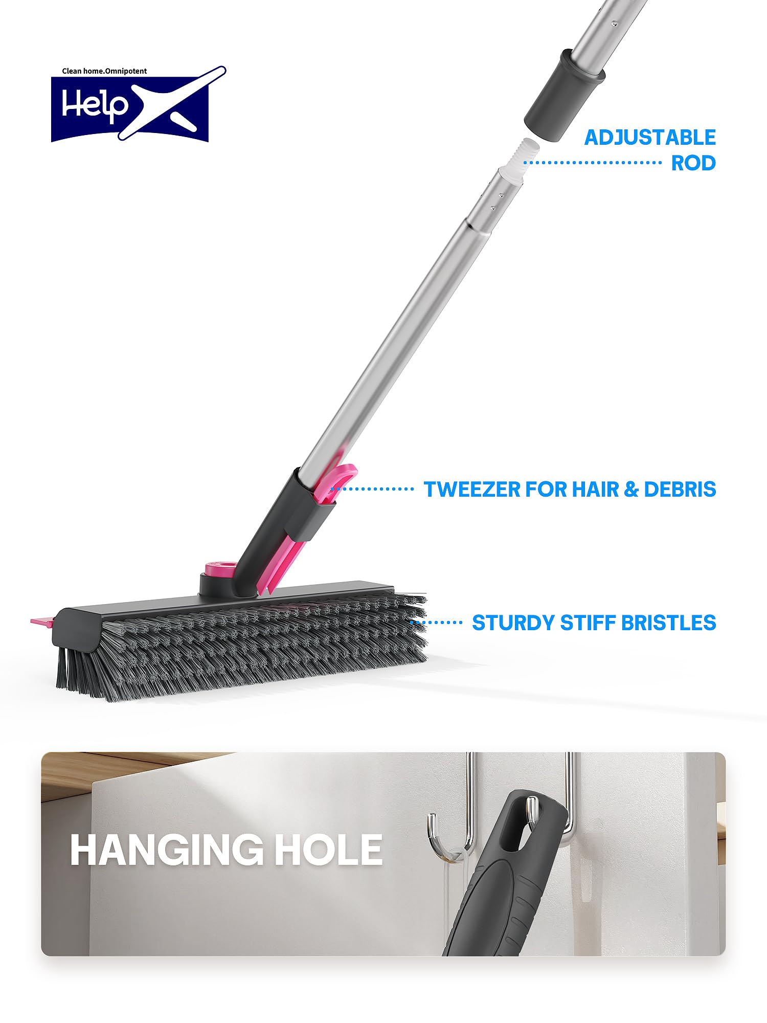 3 in 1 Floor Scrub Brush with Long Handle