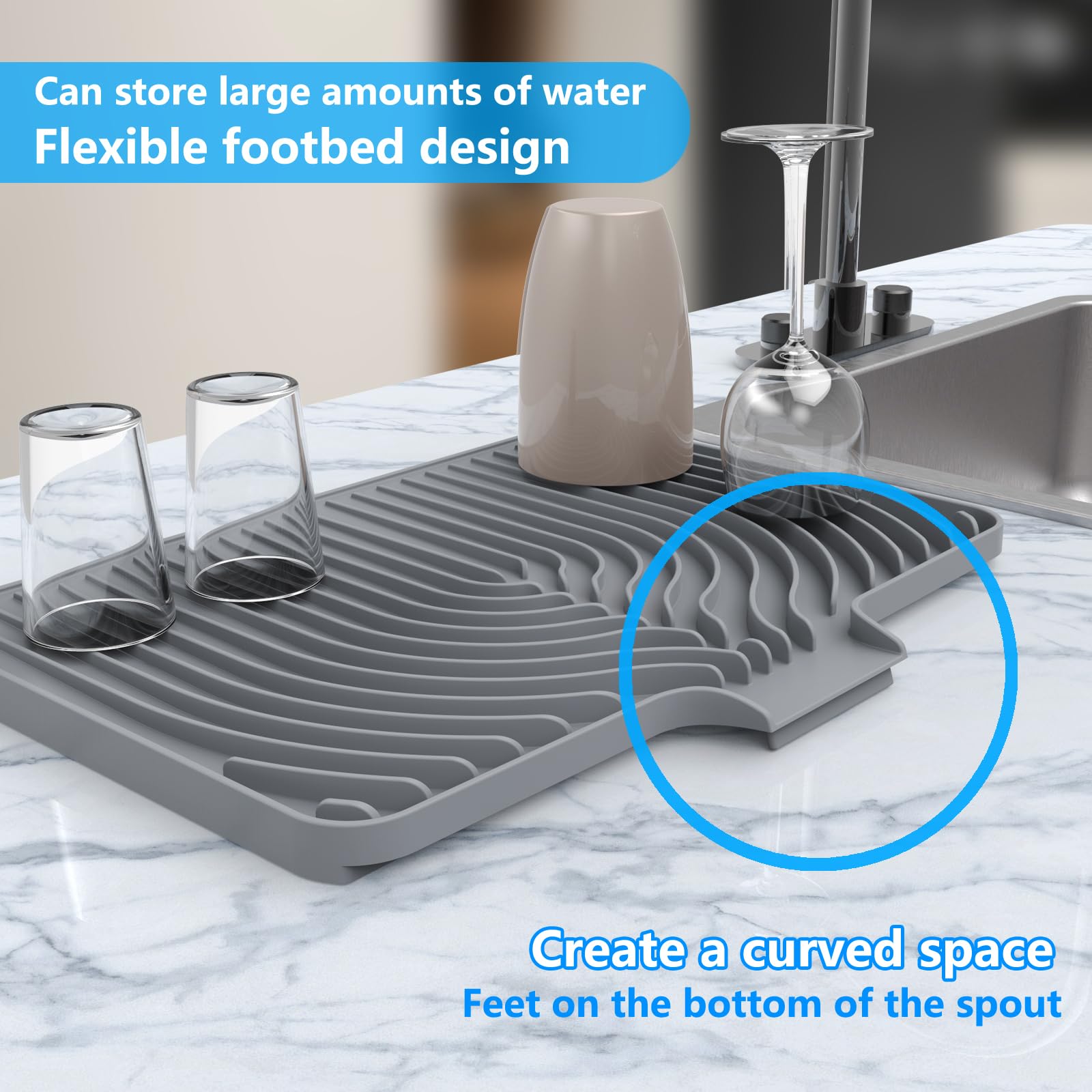 Dish Drying Mat for sink with a bulged edge