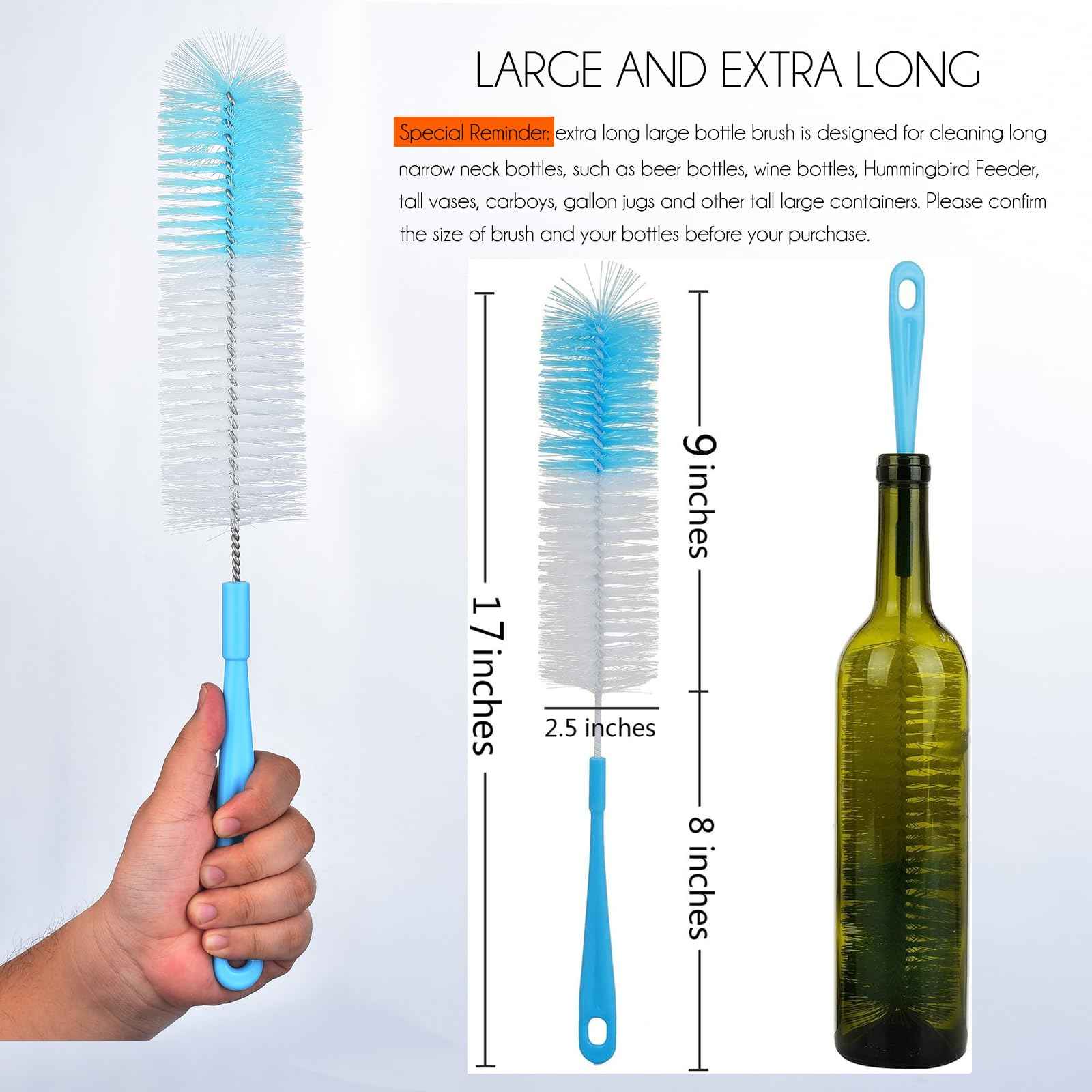 3 Pack Long Bottle Cleaning Brush for Narrow Neck Beer (3 Count)