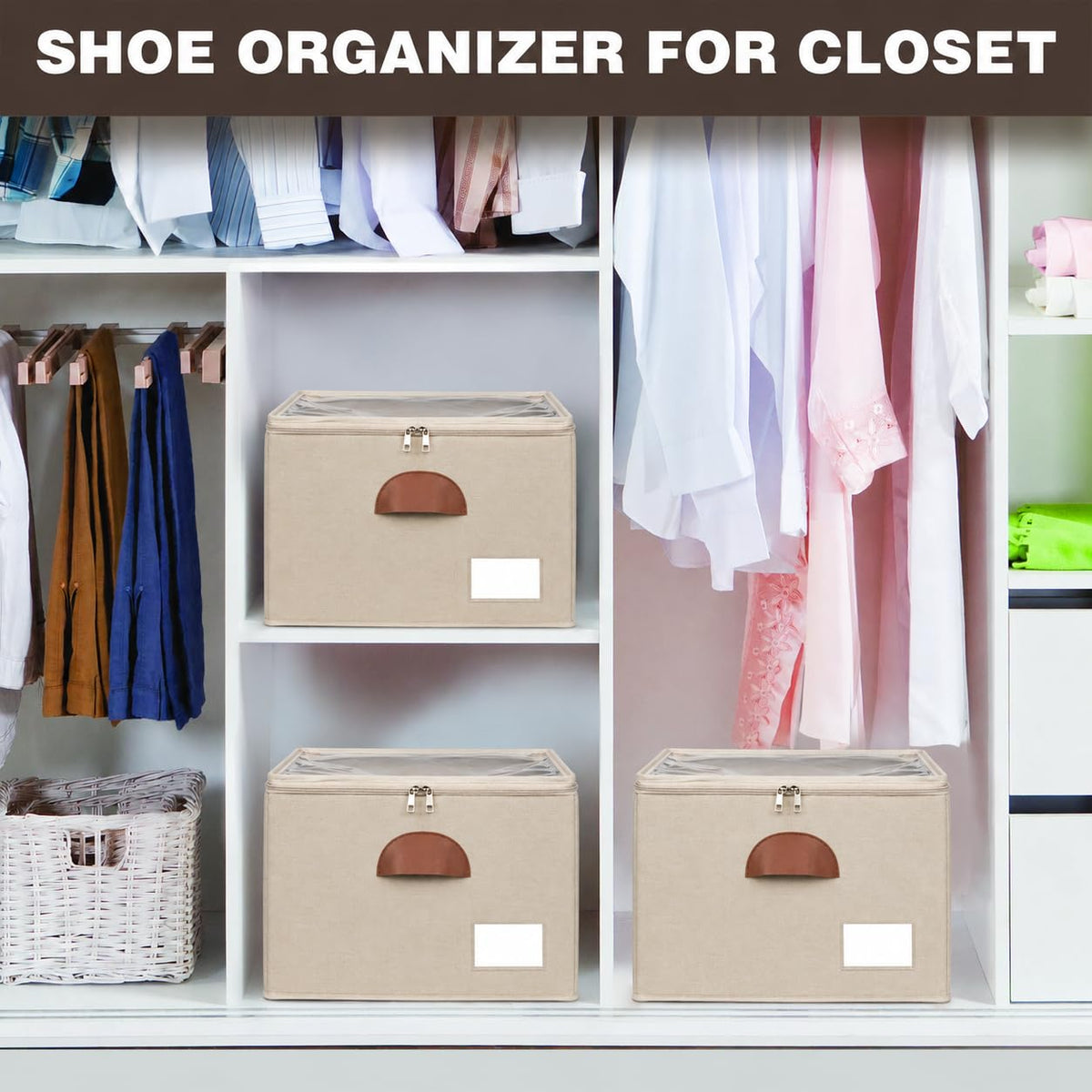 2 Pack Shoe Organizer for Closet with Adjustable Divider Shoe Storage Box (2 Count)