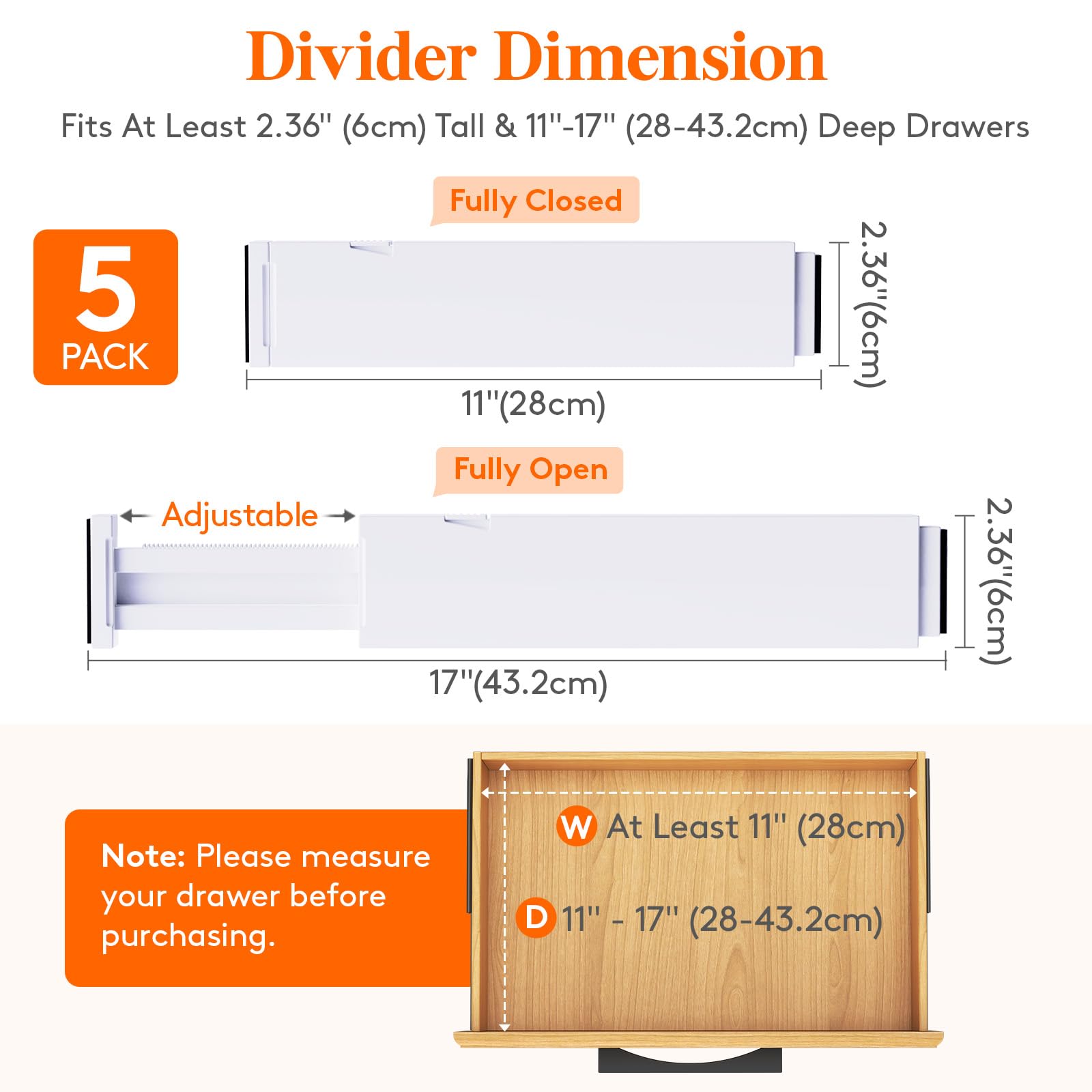 2.36" Upgrade Kitchen Drawer Dividers (5 Count)