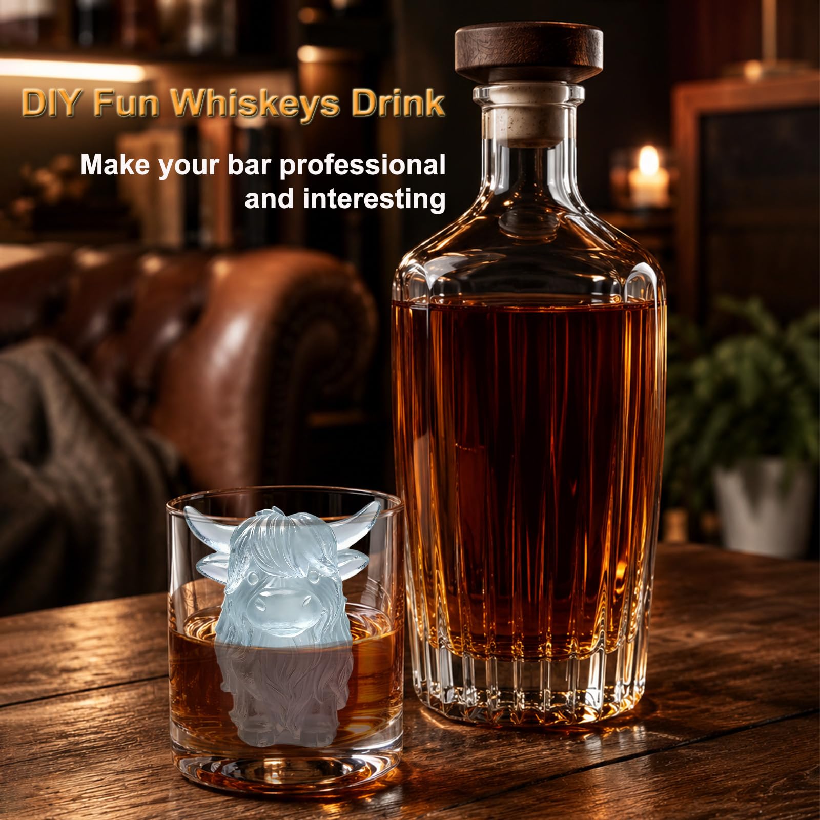3D Highland Cow Ice Cube Silicone Molds Tray for Whiskey (2 Count)