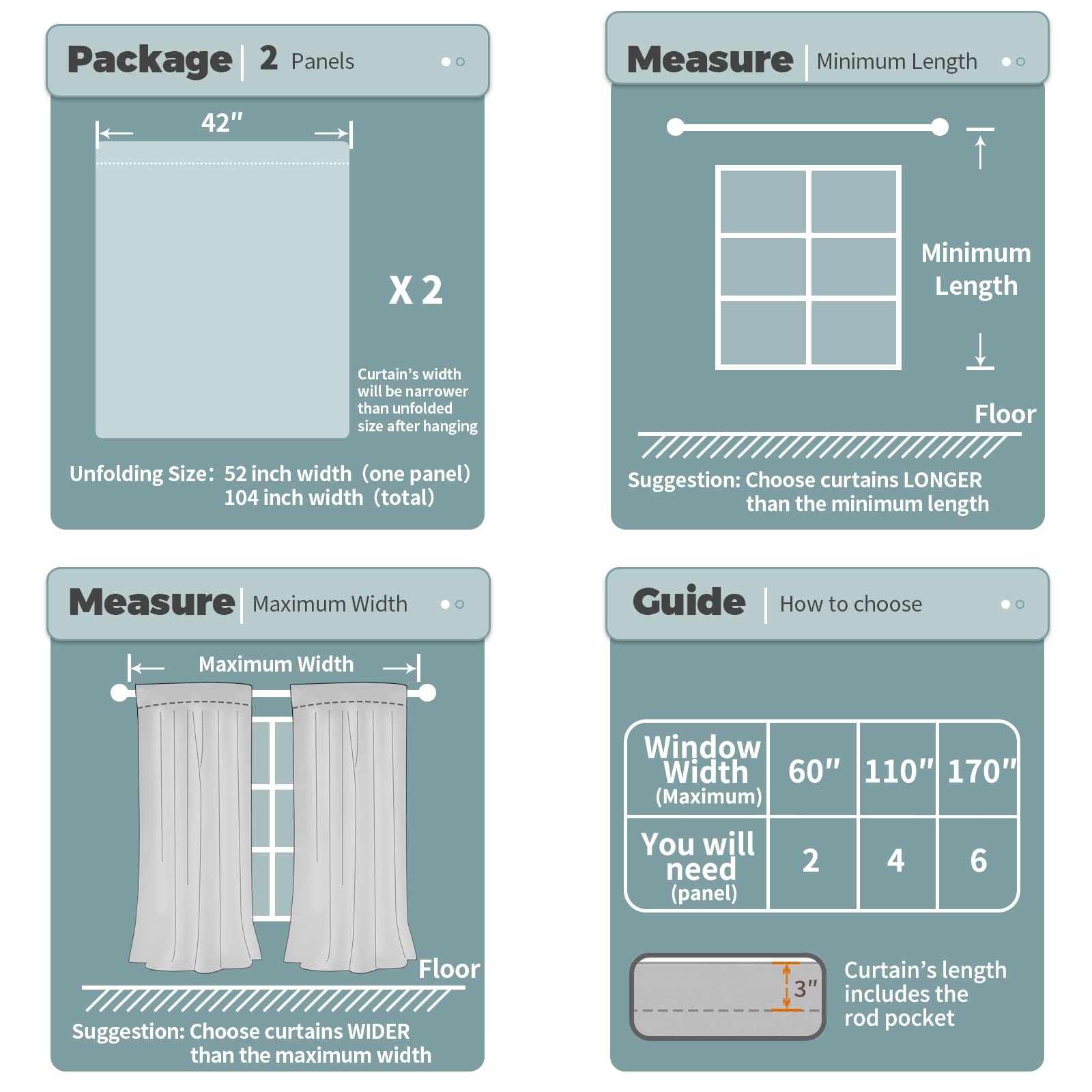Rod Pocket Blackout Curtains for Bedroom (2 Count)