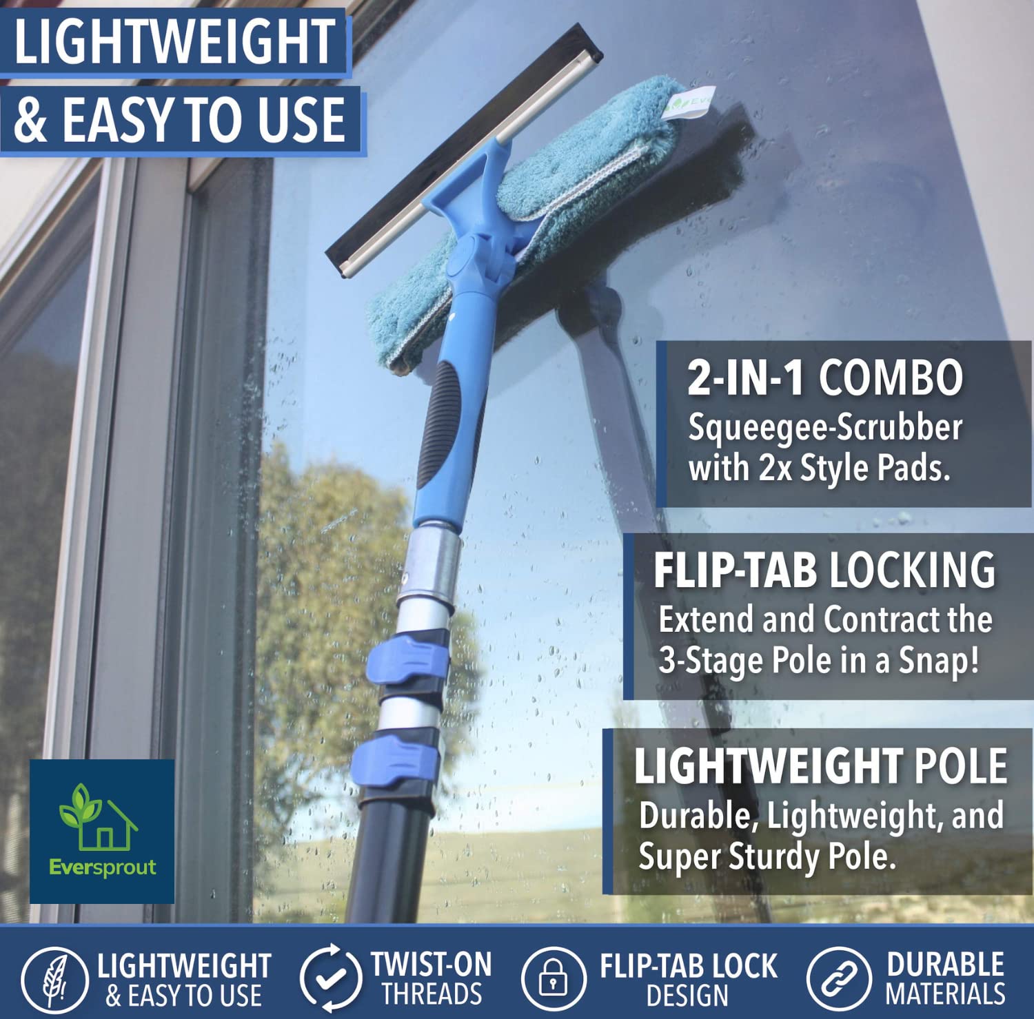 Swivel Squeegee & Microfiber Window Scrubber