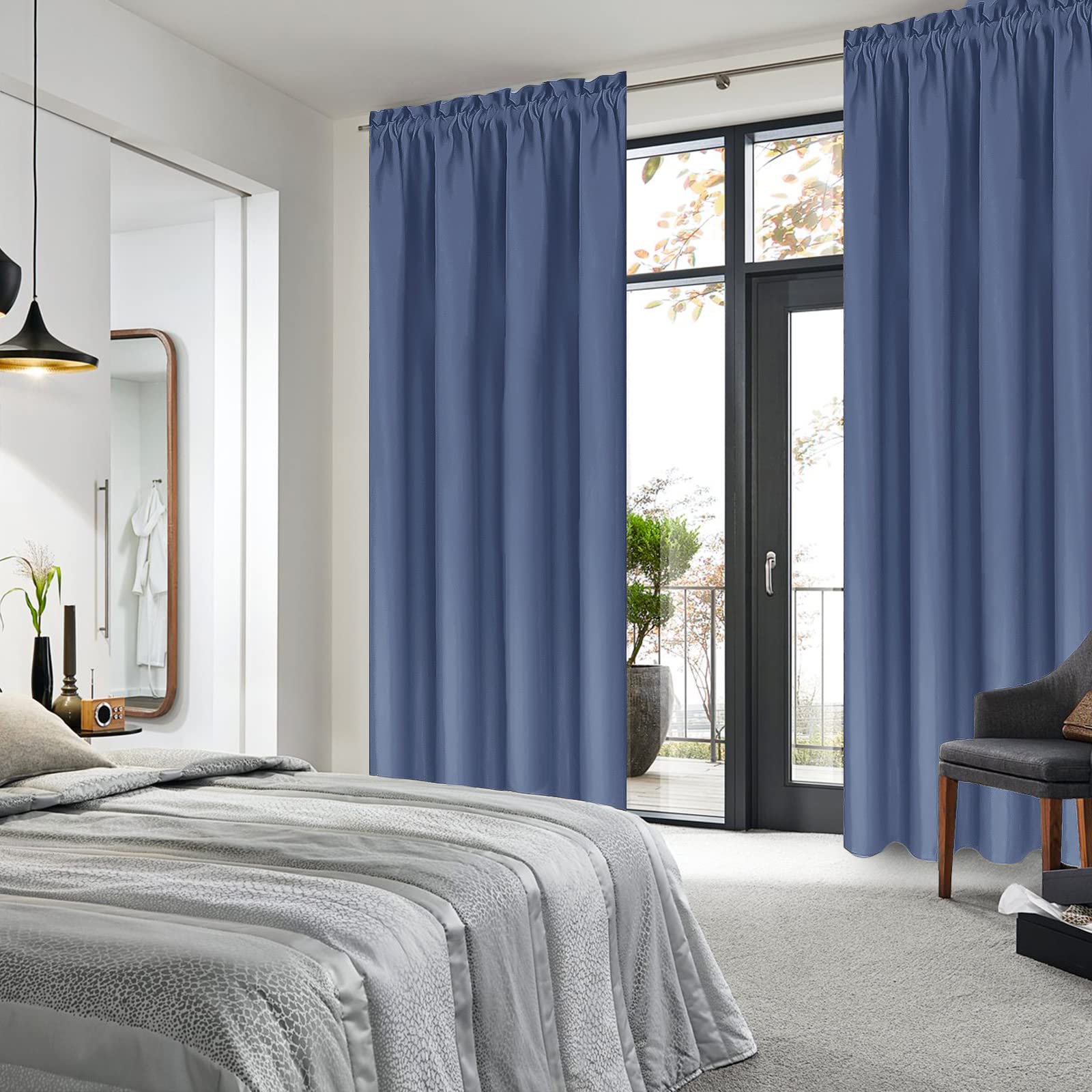 Blackout Curtains for Bedroom 42 x 72 Inch Long Dusty Blue 2 Panels (2 Count)