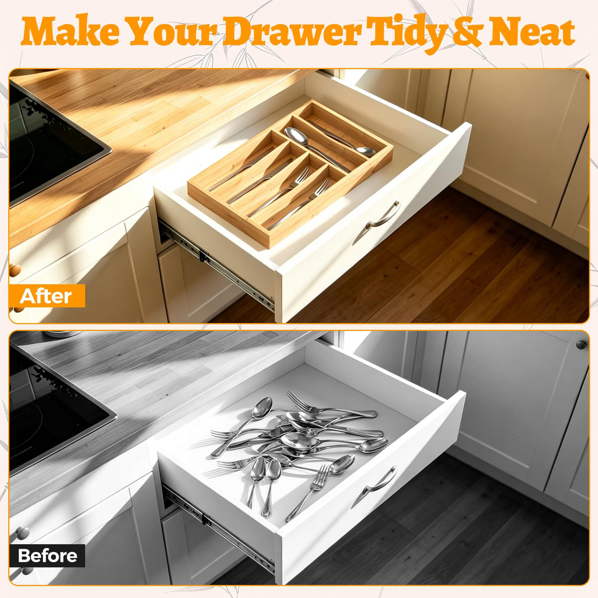 Bamboo Silverware Drawer Organizer