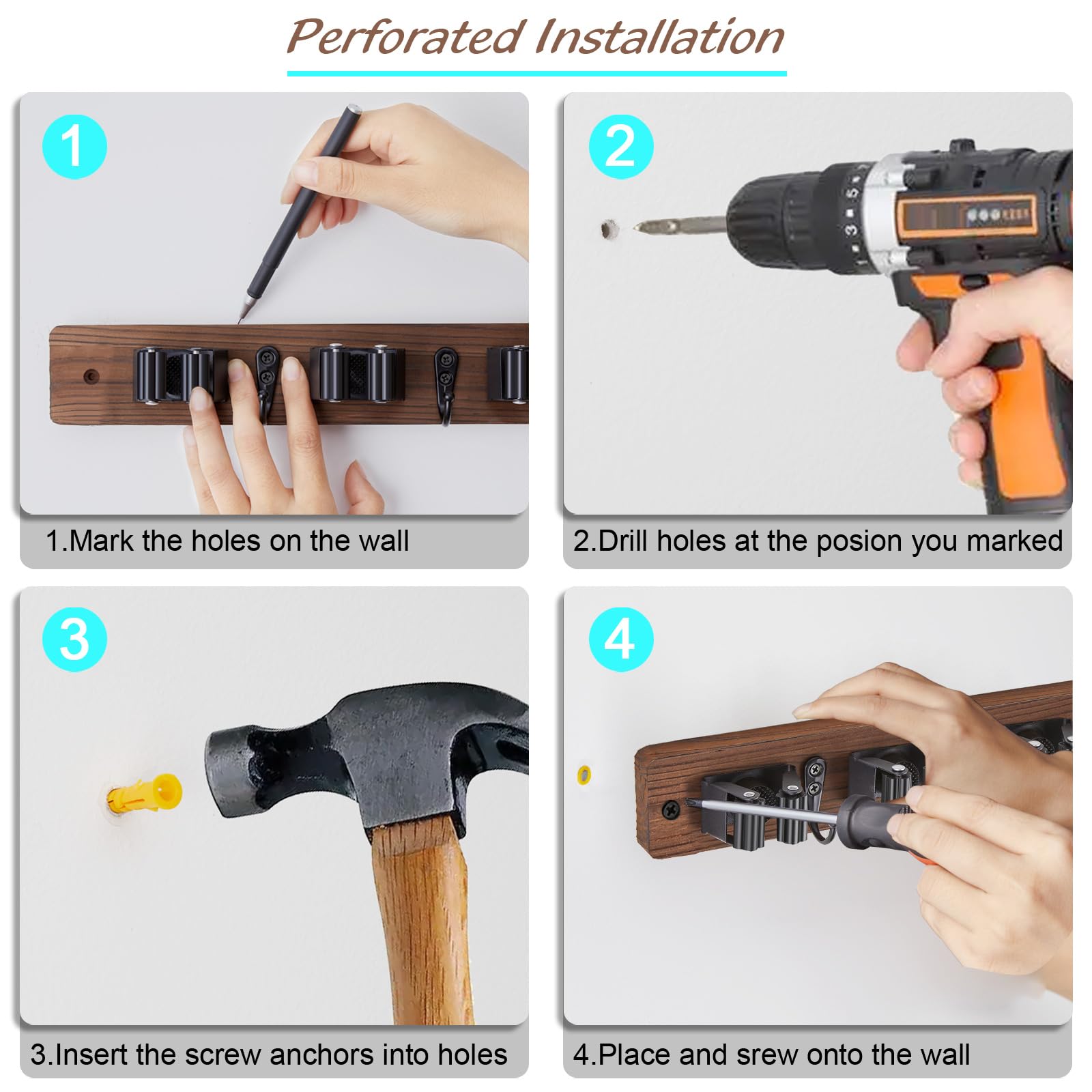 2 Pack Mop Broom Holder Wall Mount