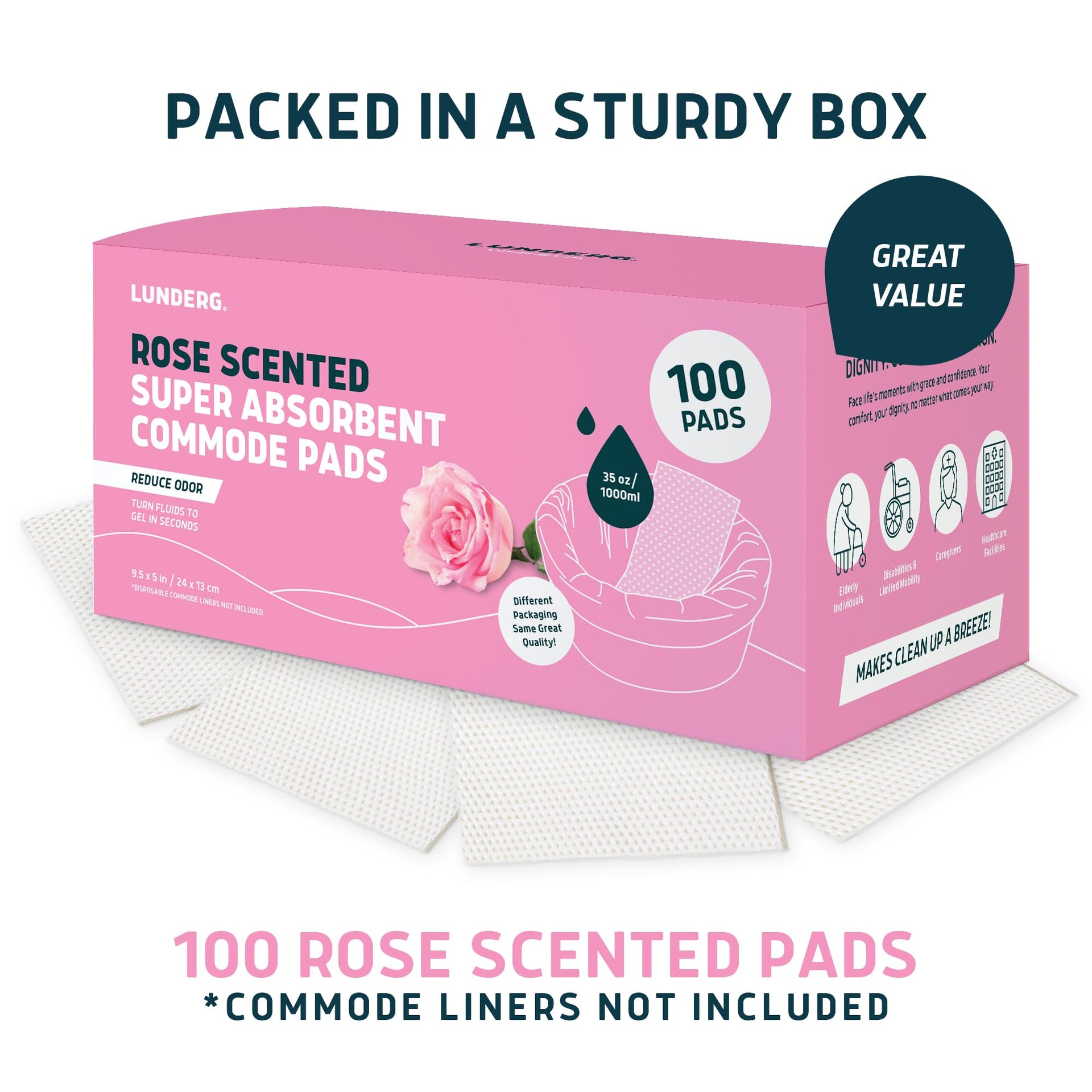 Rose Scented Super Absorbent Commode Pads (100 Count)