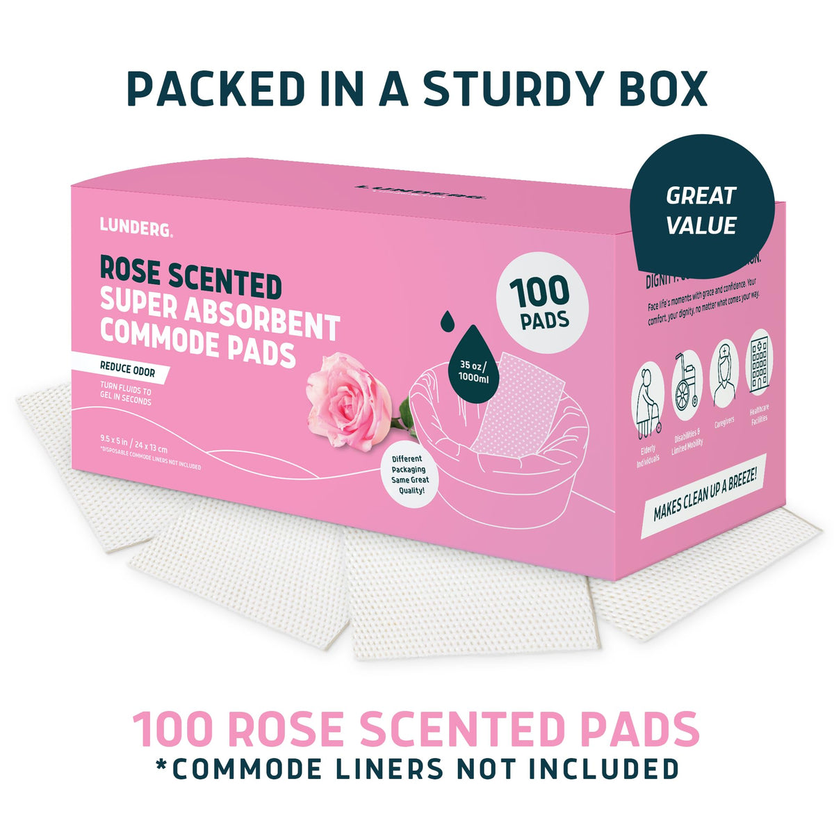 Rose Scented Super Absorbent Commode Pads (100 Count)