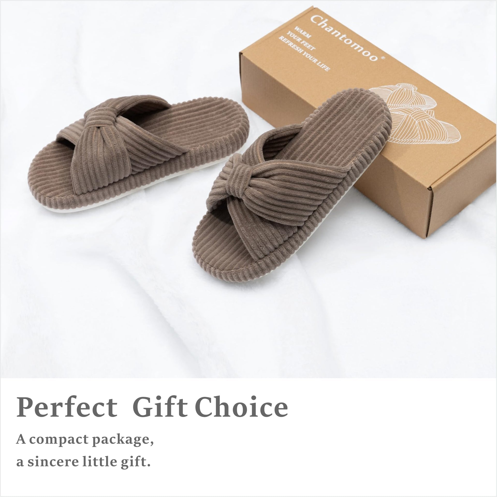 Slippers for Women Memory Foam House Bedroom Corduroy Bow Crossbands Slipper Shoes Comfy Trendy Gift Slippers Brownsize 5 6 5.5