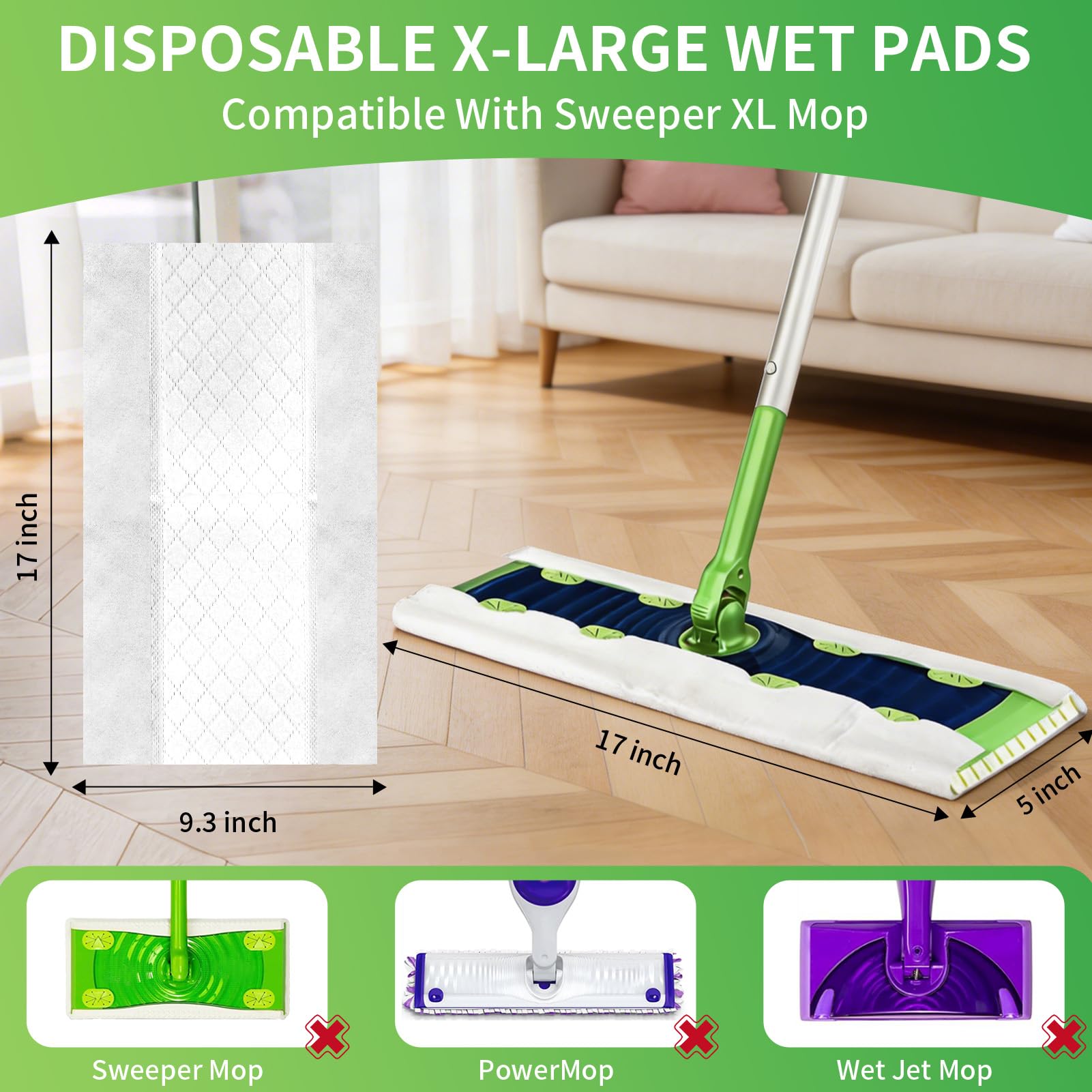 40 Count XL Wet Pads Refills Compatible with Swiffer XL Mop