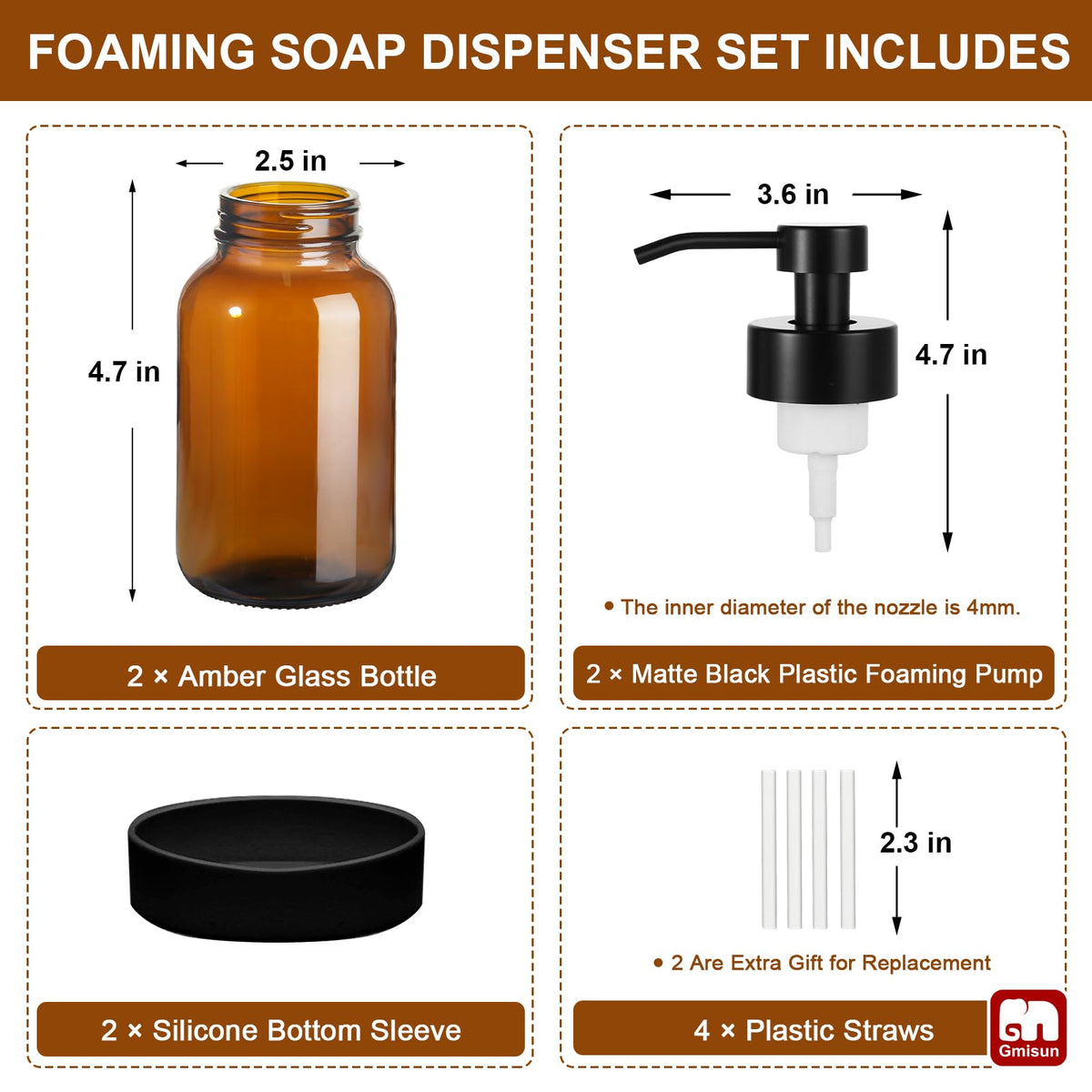 Amber Foam Soap Dispenser (2 Count)