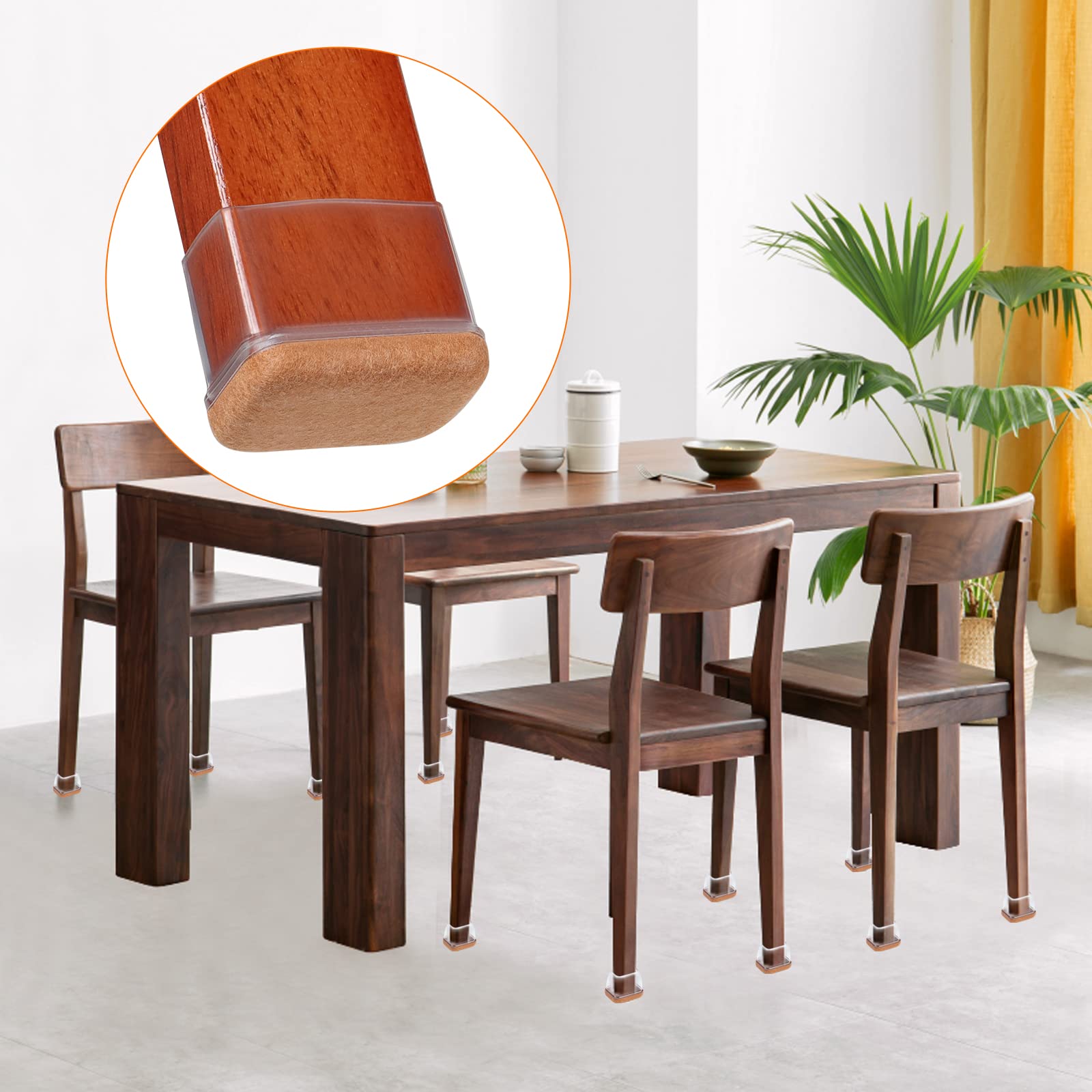 16 Pcs Rectangle Clear Silicone Chair Leg Floor Protectors with Felt (16 Count)