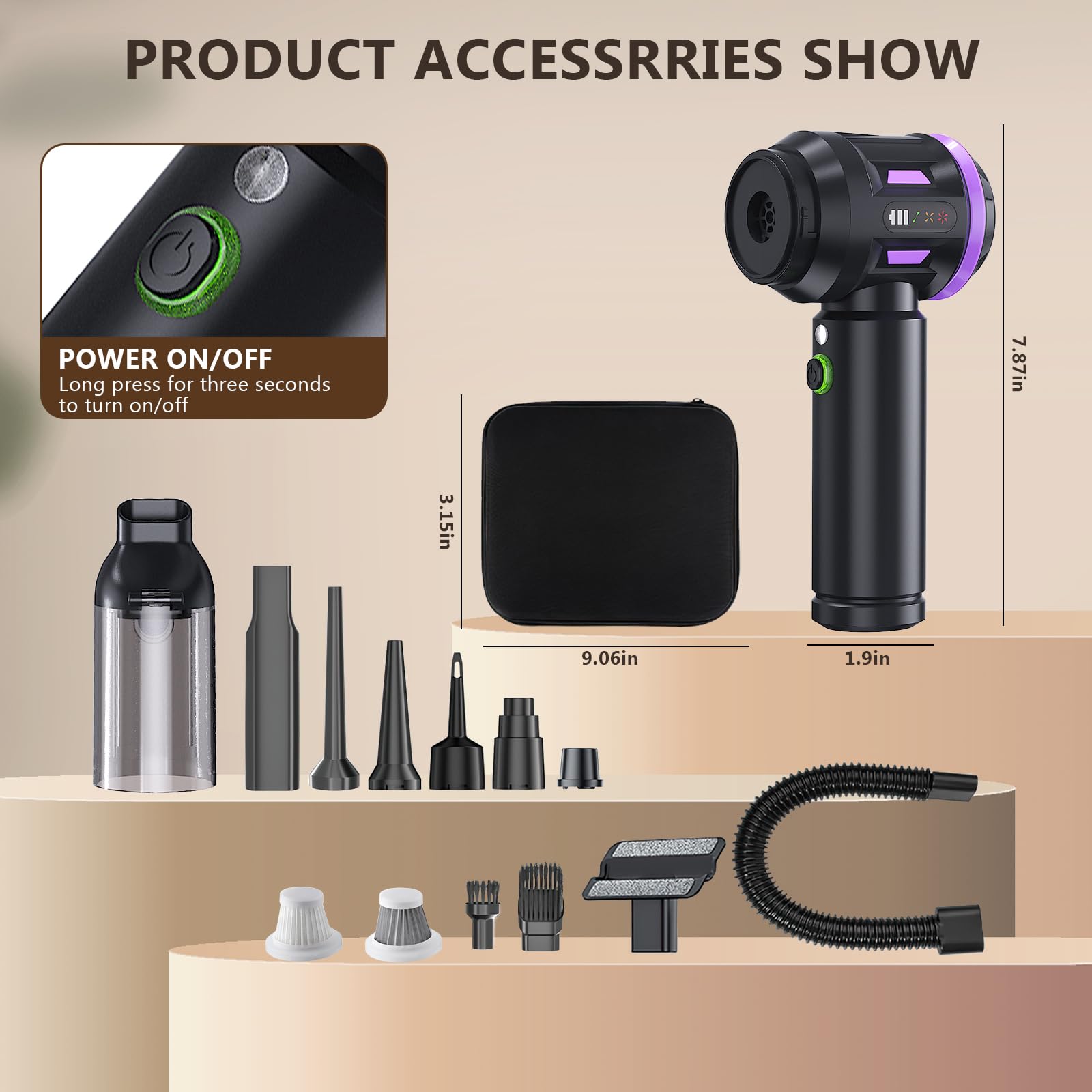 Car Vacuum Portable Cordless 22000Pa Brushless Motor