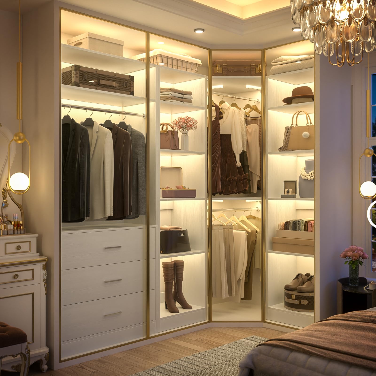 Corner Closet System with 3 Drawers