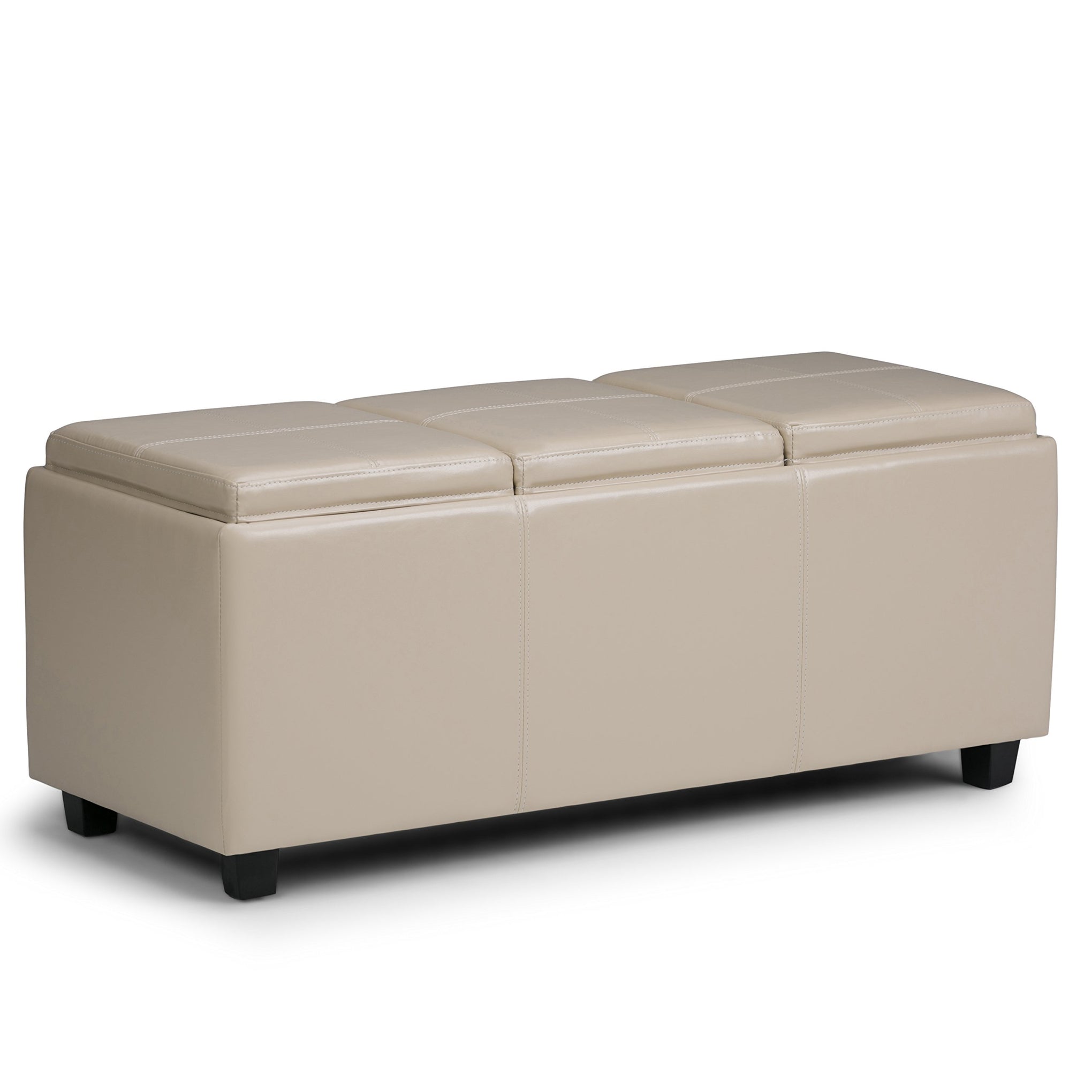 Avalon 42" Wide Vegan Leather Storage Ottoman in Satin Cream