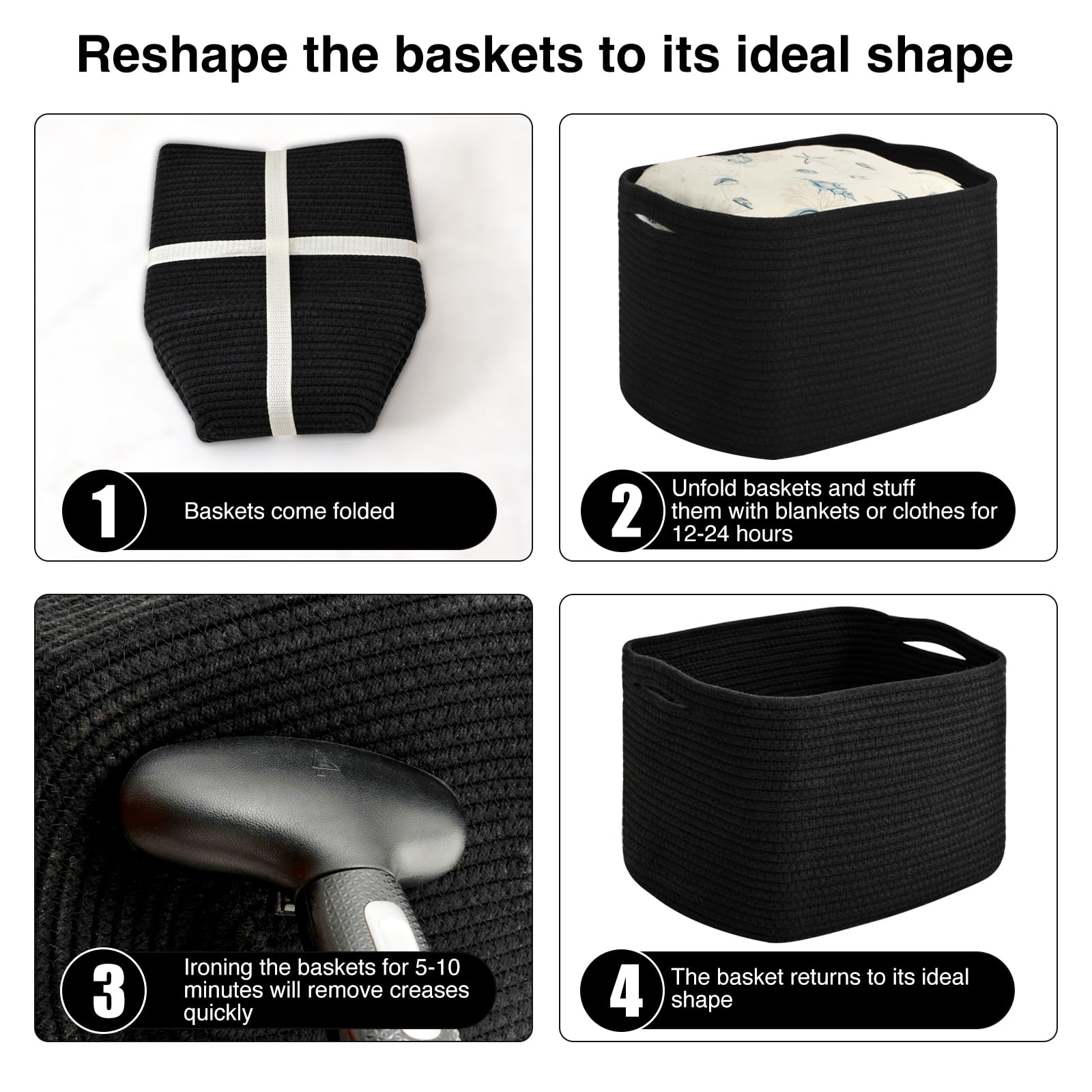 Storage Baskets for Organizing & Shelves (4 Count)