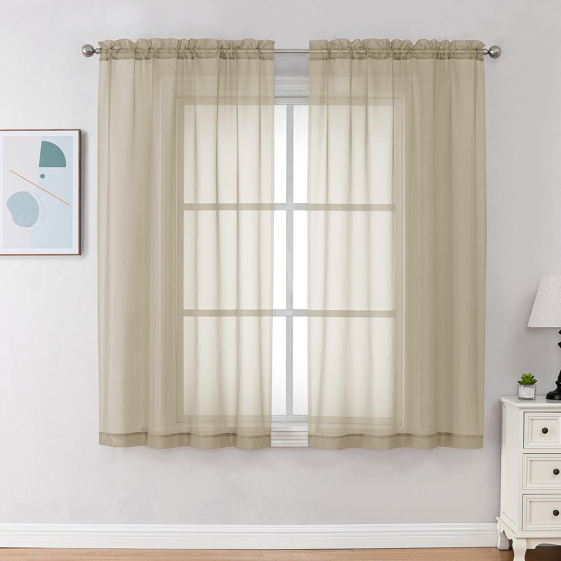Taupe Sheer Curtains 45 Inch Long 2 Panels (2 Count)