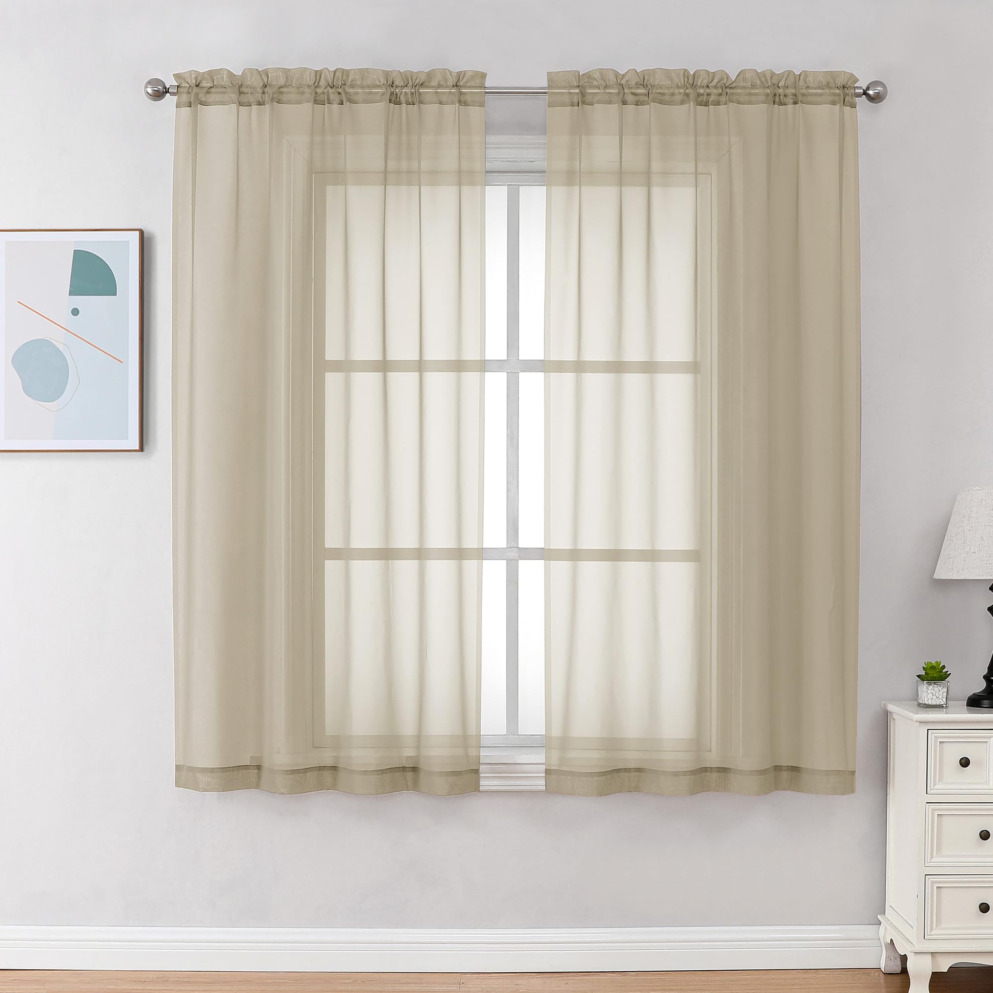 Taupe Sheer Curtains 45 Inch Long 2 Panels (2 Count)