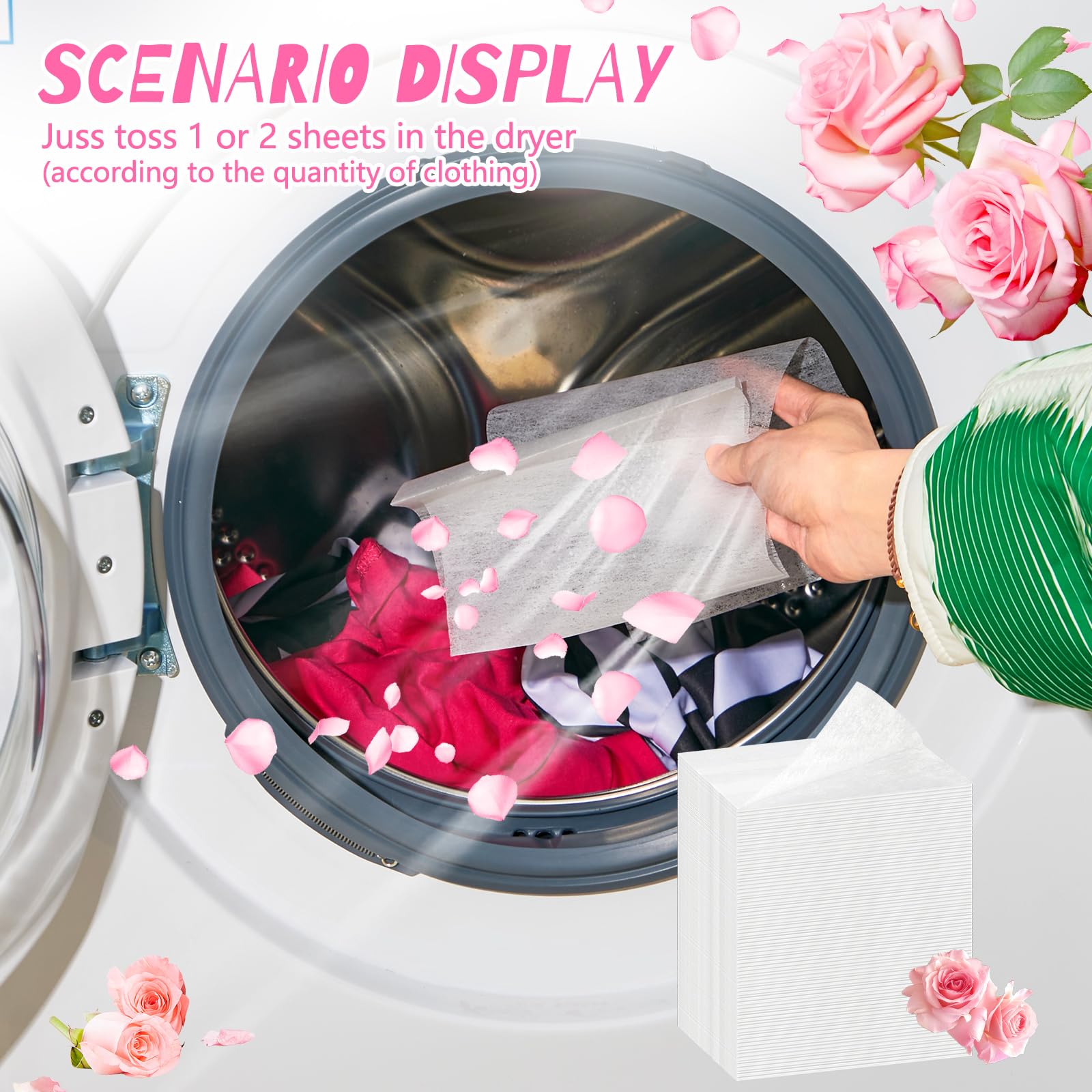 600 Count Dryer Sheets Bulk Fabric Softener Rose Scent Dryer Sheets Naturally Softens and Removes Static Cling