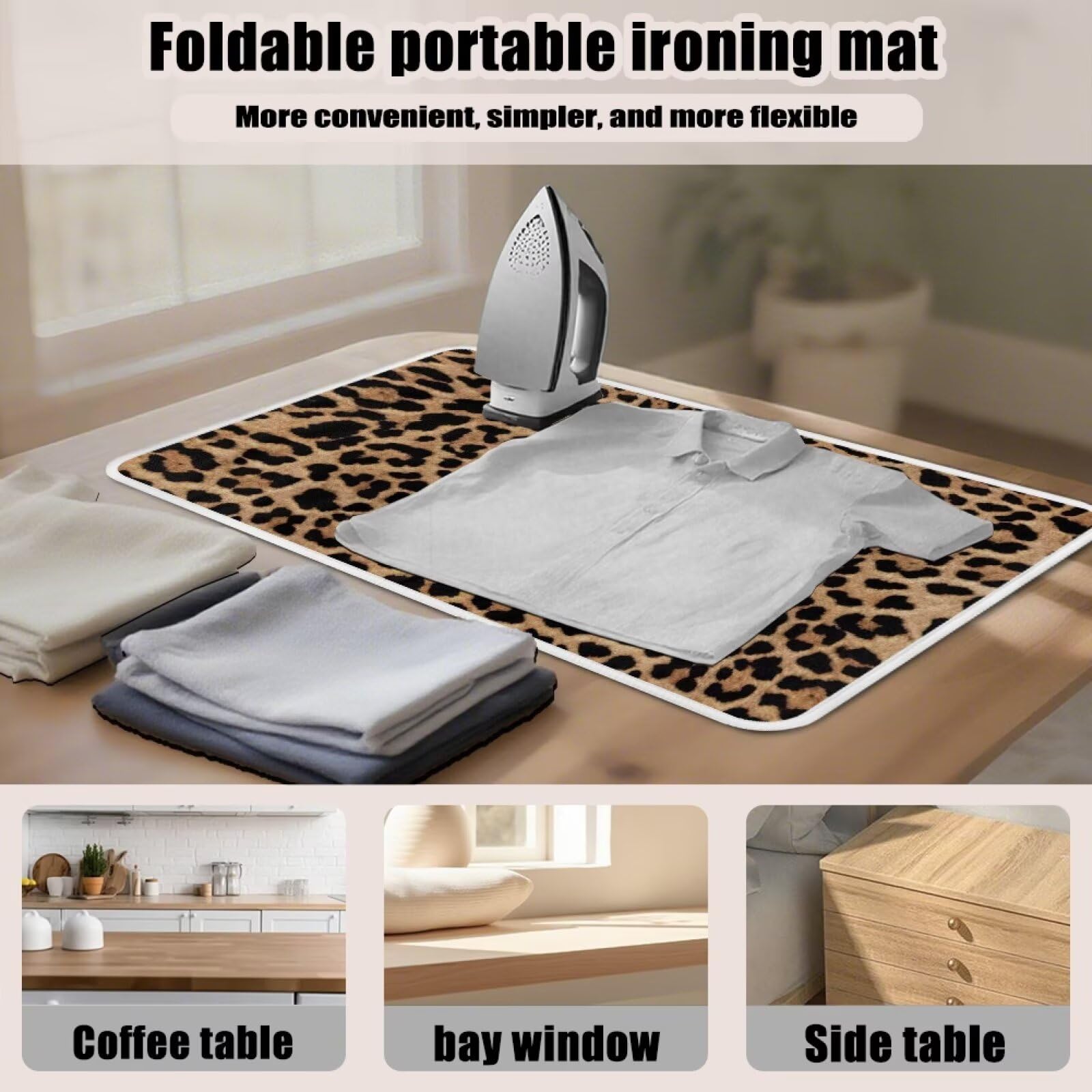 Leopard Print Iron Mat Blanket Travel Foldable Ironing Pad Fabric Ironing Board Cover for Top of Tabletop