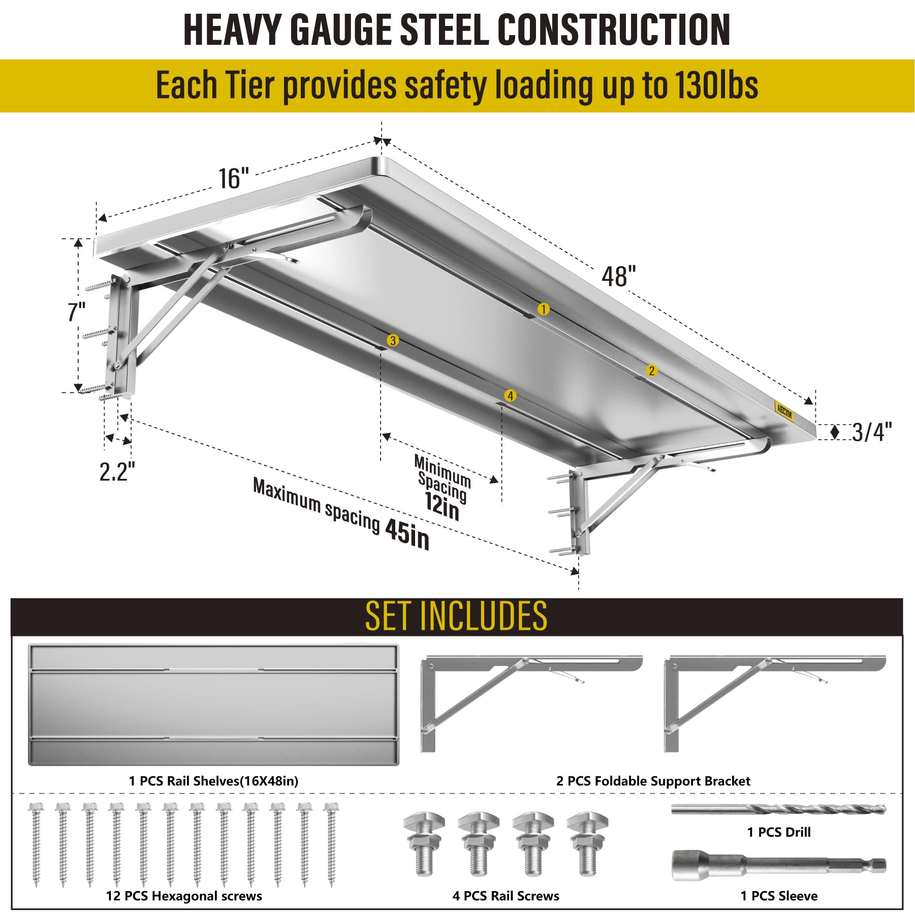 1.3x4ft Adjustable Rail Type Folding Storage Rack Shelf