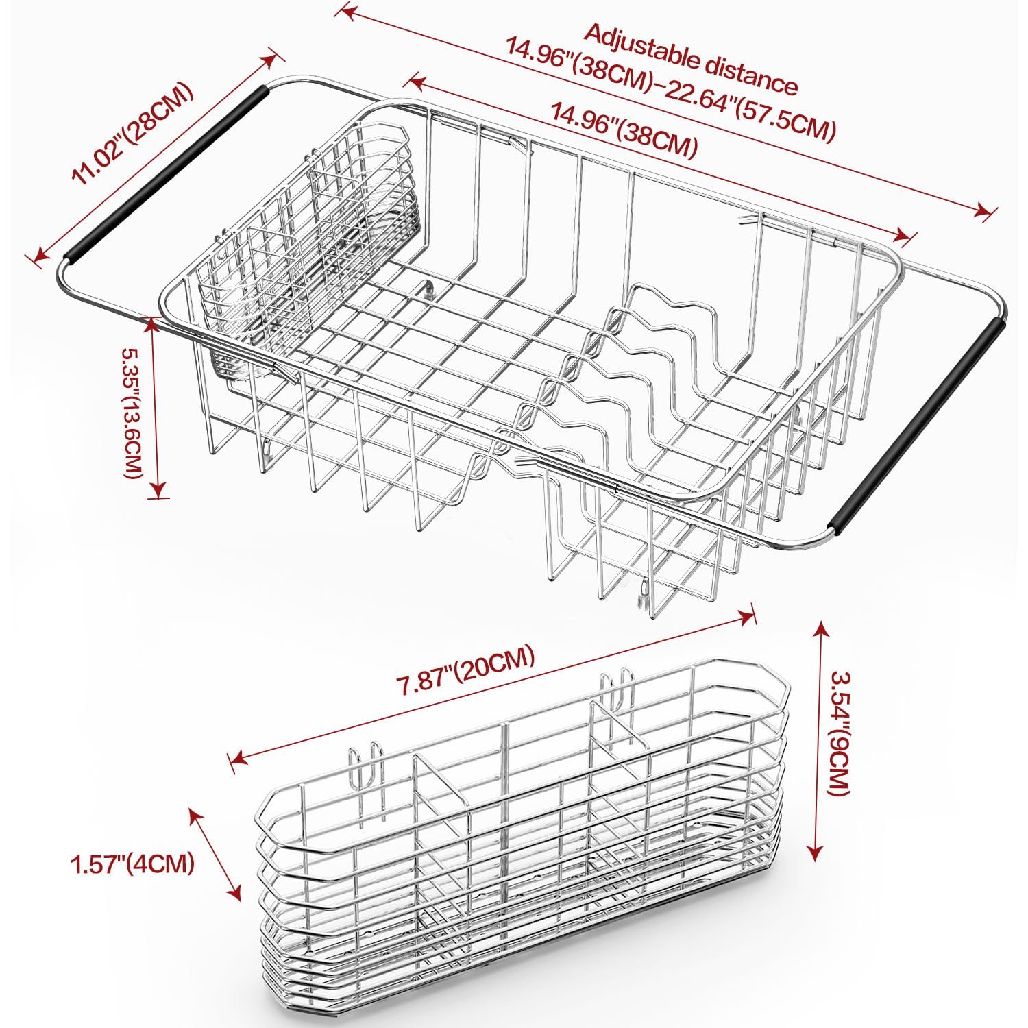 Large Dish Drainer Rack in Sink Adjustable