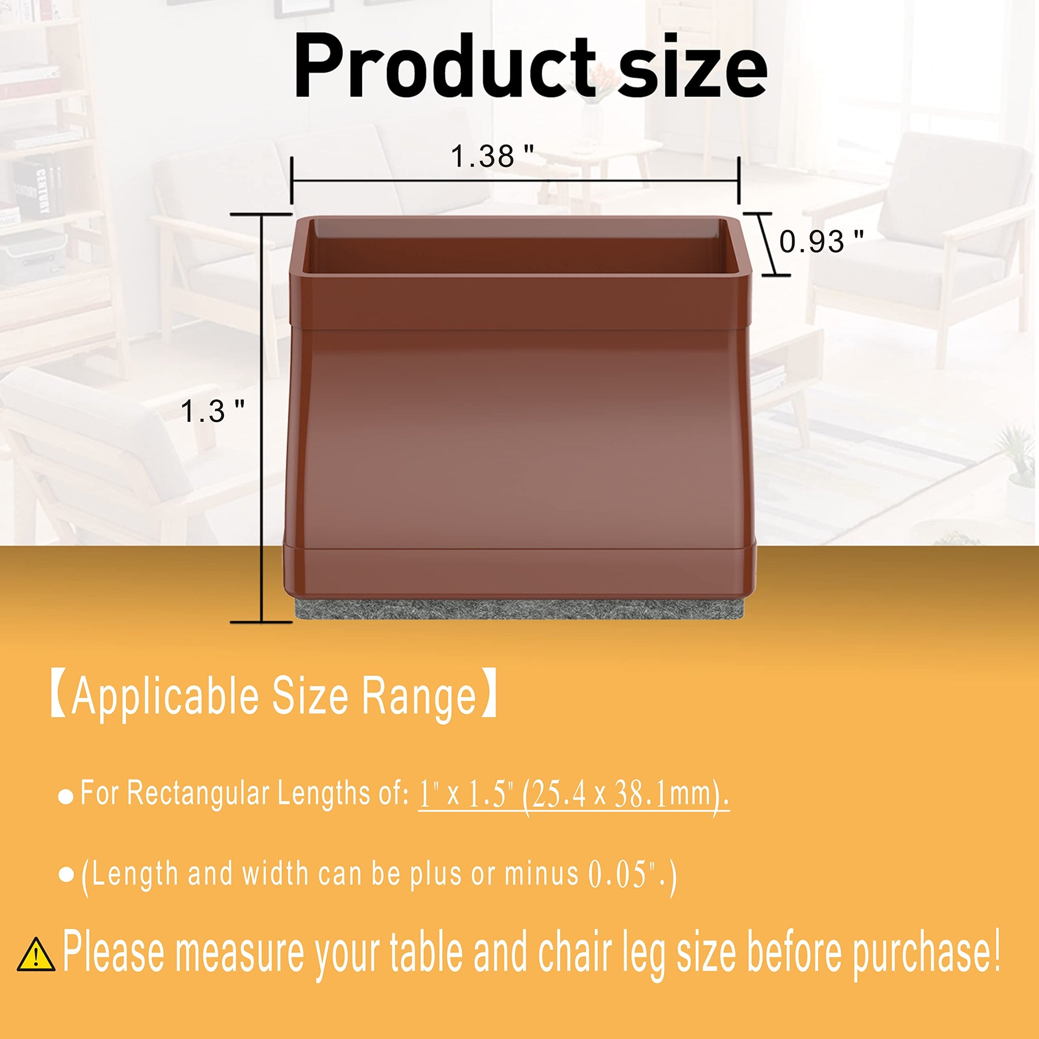 1" x 1.5" Rectangle Chair Leg Floor Protectors for Hardwood Floors Silicone Covers to Protect Wood Tile Floors Felt Pads Furniture Leg Caps Reduce Noise (16 Count)