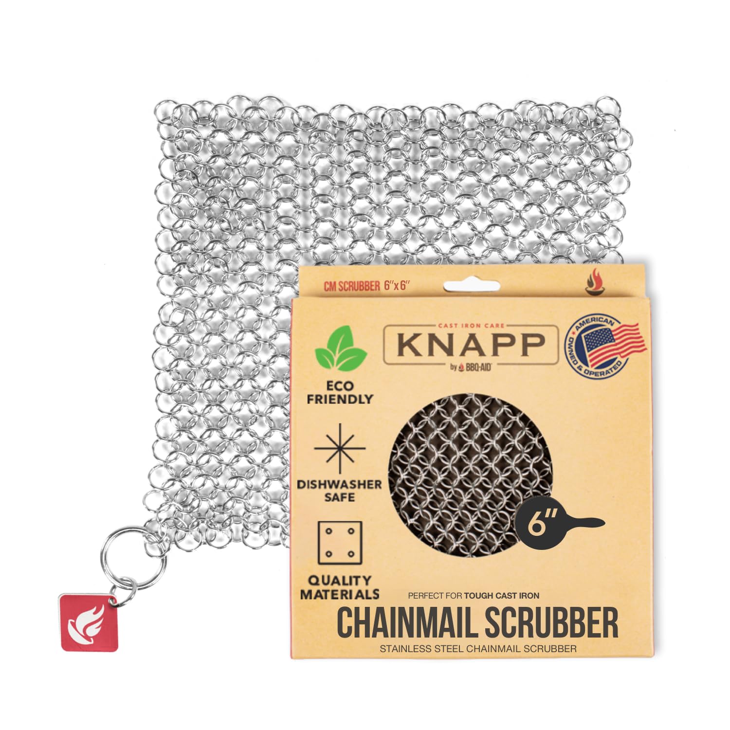 Knapp Made CM Scrubber 6" x 6" Small Ring Chainmail Cast Iron Scrubber