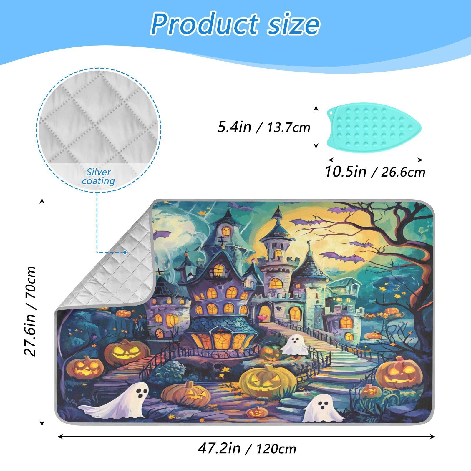Cute Cartoon Halloween Bat Castle Ghost Pumpkin Ironing Mat Thickened Ironing Blanket Travel Portable Double