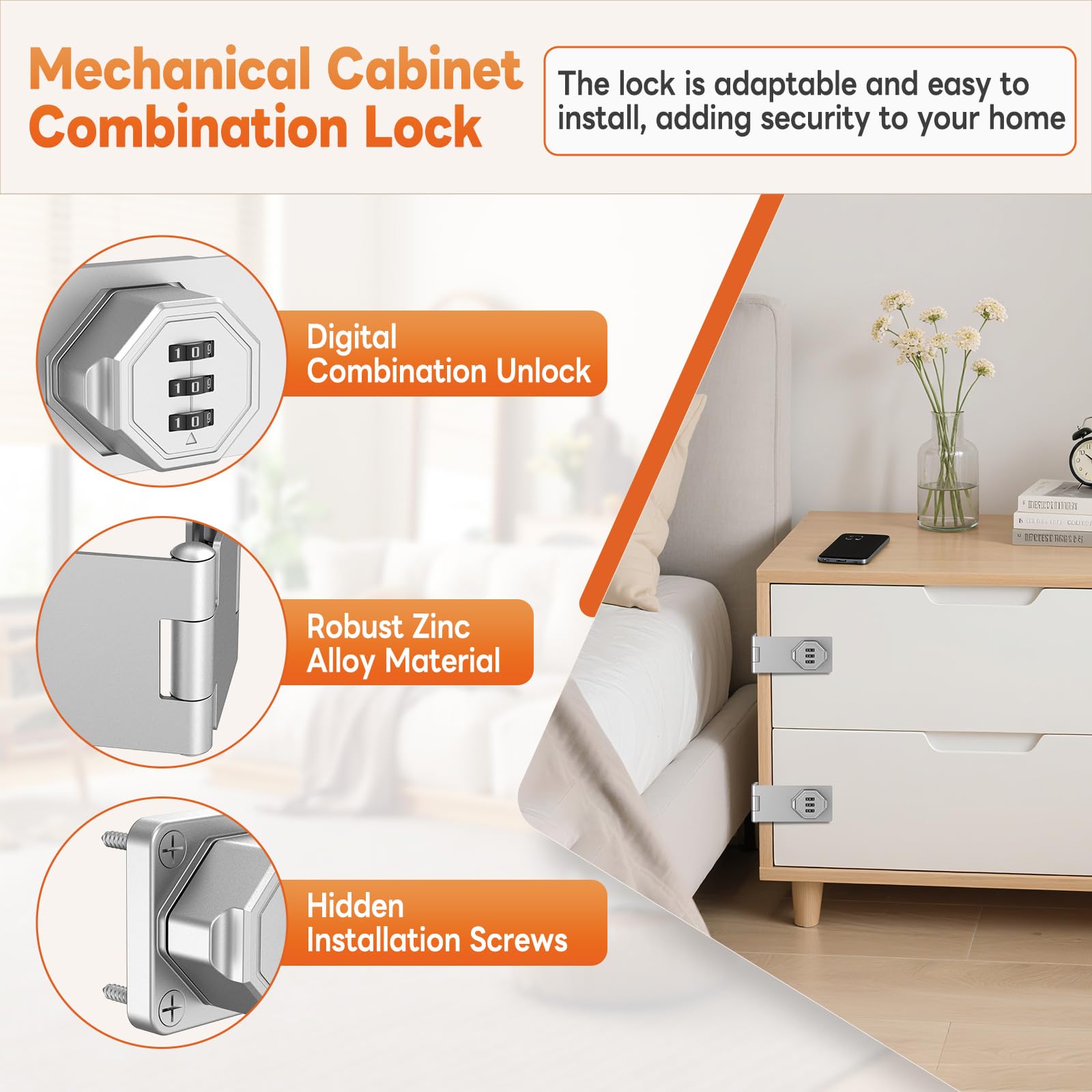 90 Degree 3 Digit Combination Cabinet Lock