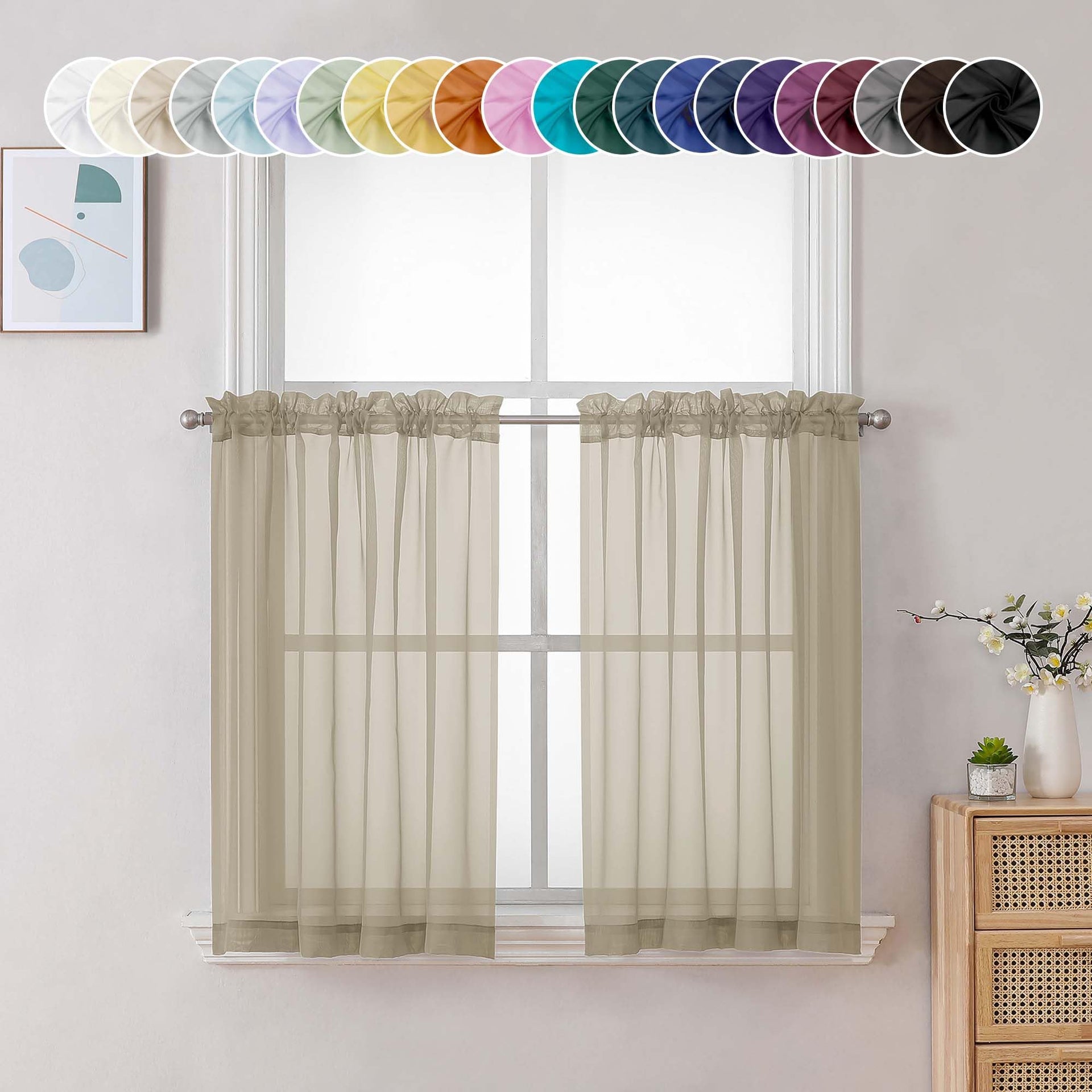 Taupe Sheer Curtains 36 inch Length 2 Panels (2 Count)