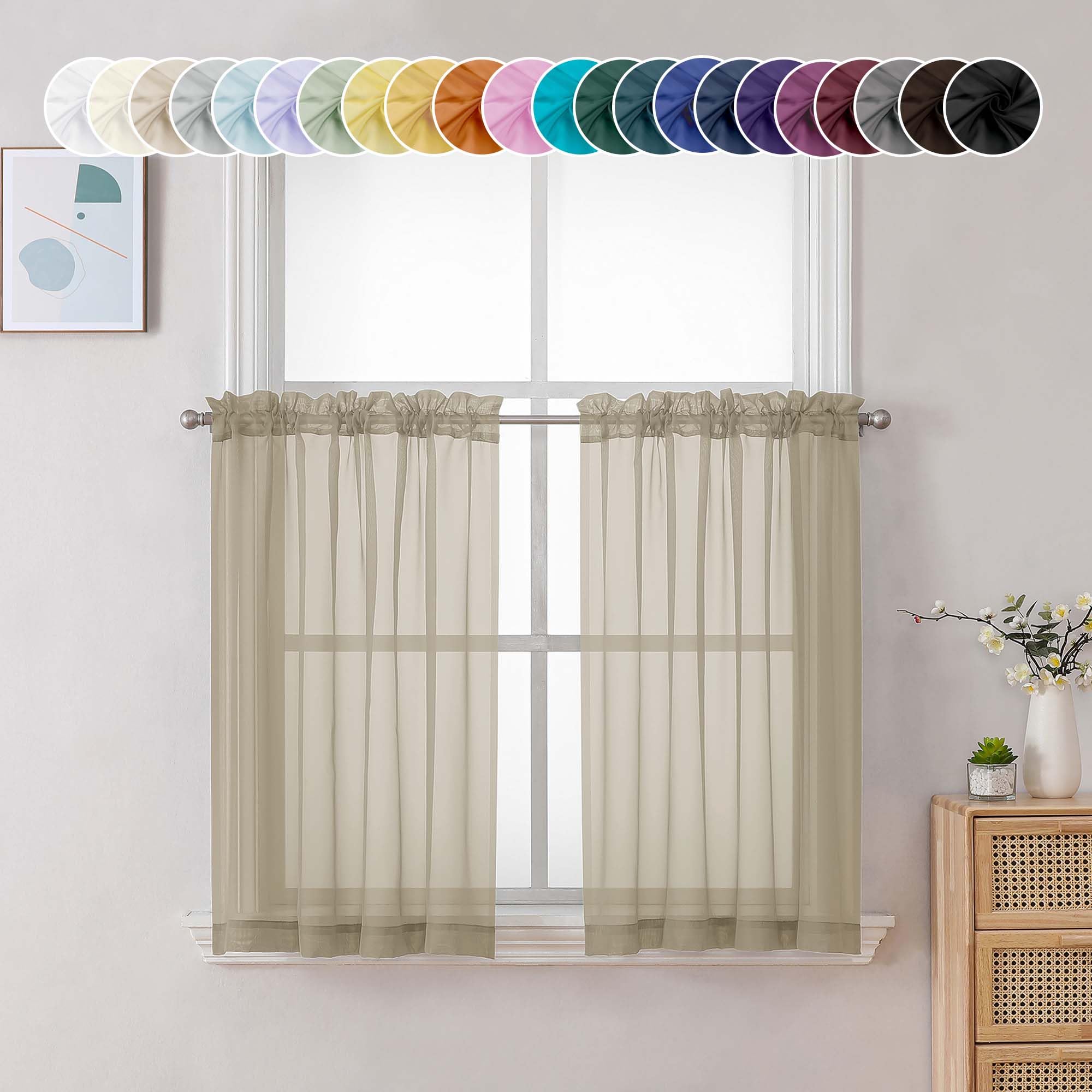 Taupe Sheer Curtains 36 inch Length 2 Panels (2 Count)