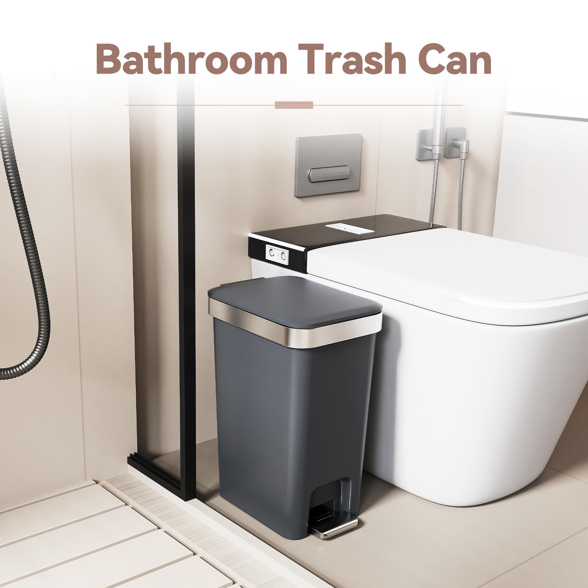 2PACK 2.6 Gal Small Bathroom Trash Can with Lid Foot Pedal (2 Count)