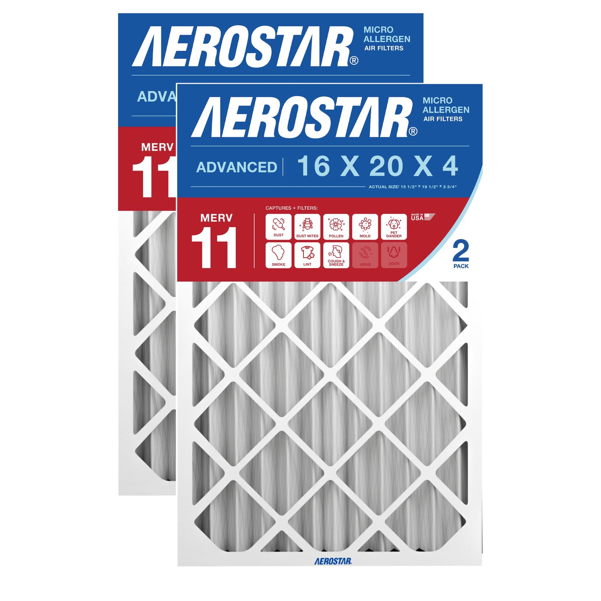 Air Filter 16x20x4 MERV 11 AC Filter (2 Count)
