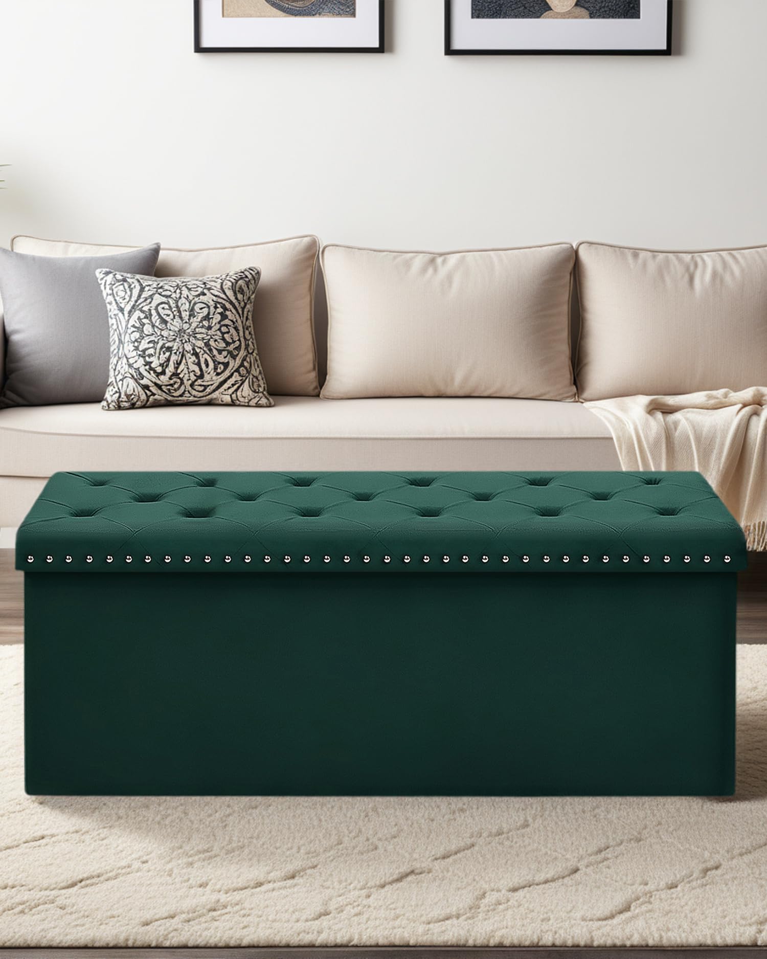 Velvet Storage Ottoman Bench