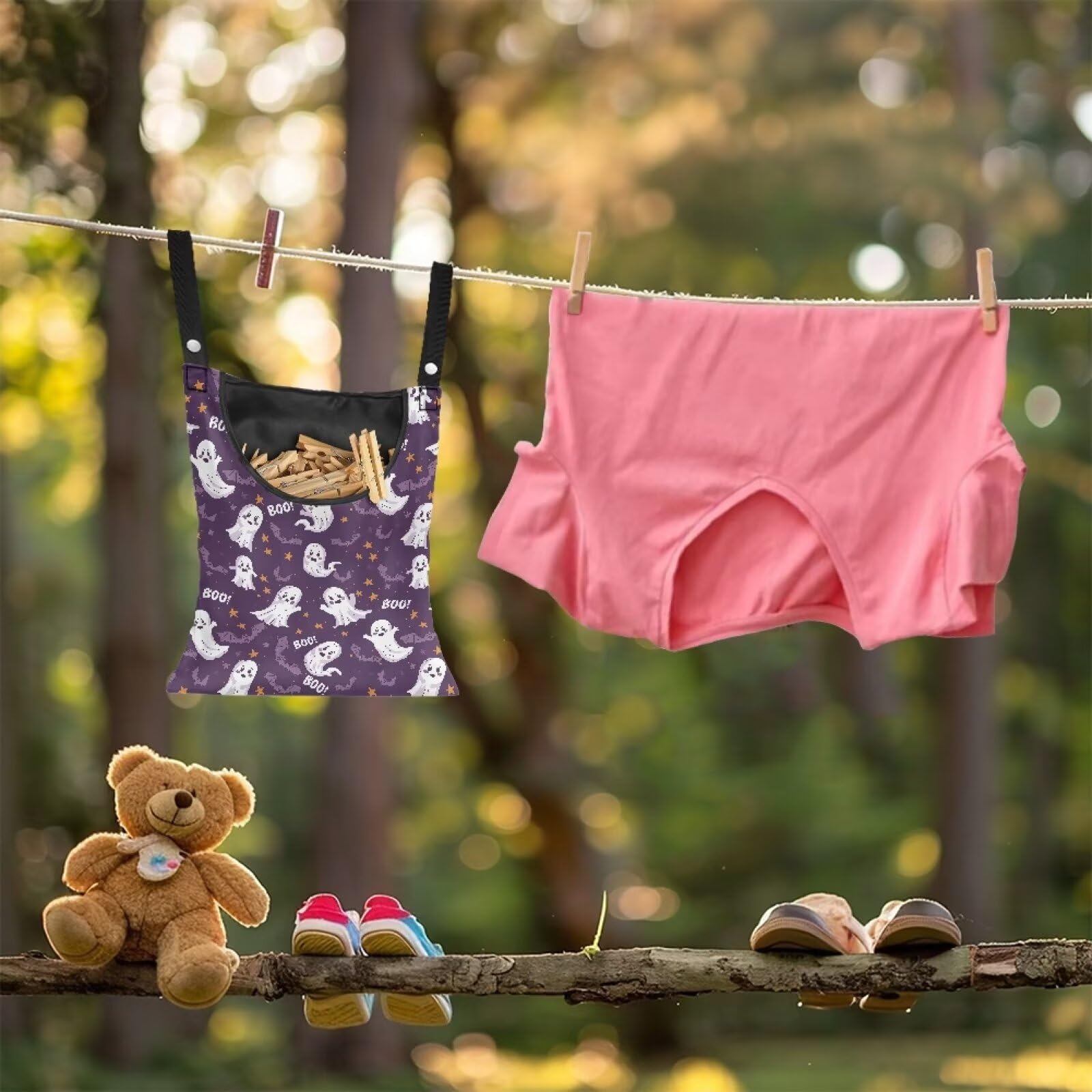 Cute Ghost Clothespin Storage Hanger Bags Laundry Clothespin Bag with a Large Opening