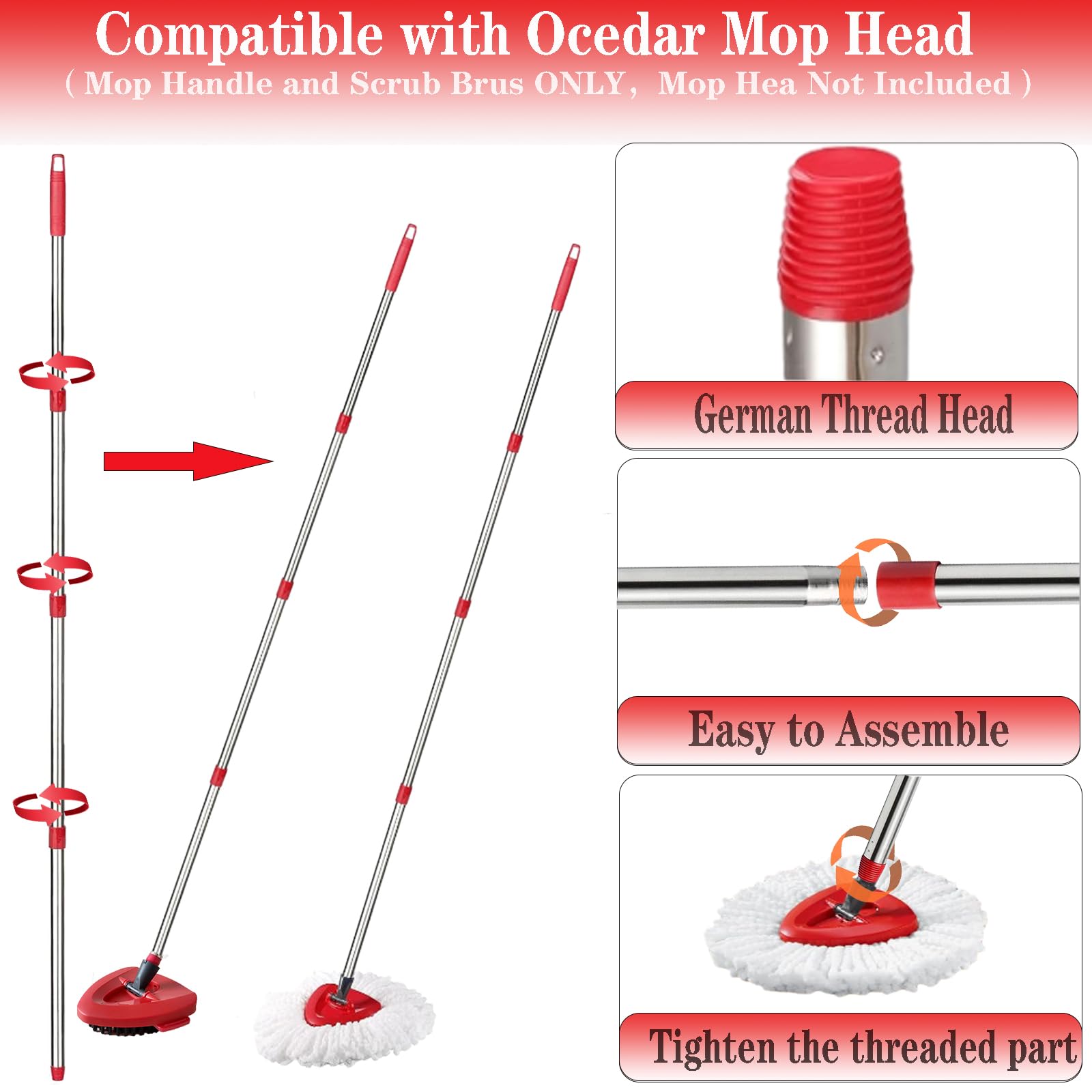 Spin Mop Replacement Handle and Mop Base Replacements for OCeda EasyWring 1 (6 Count)