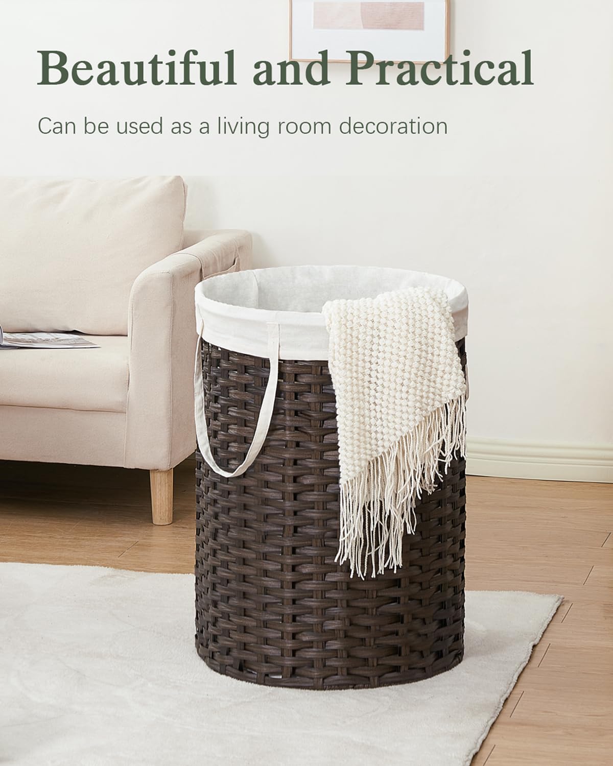 Laundry Basket Round PE Rattan Laundry Hamper