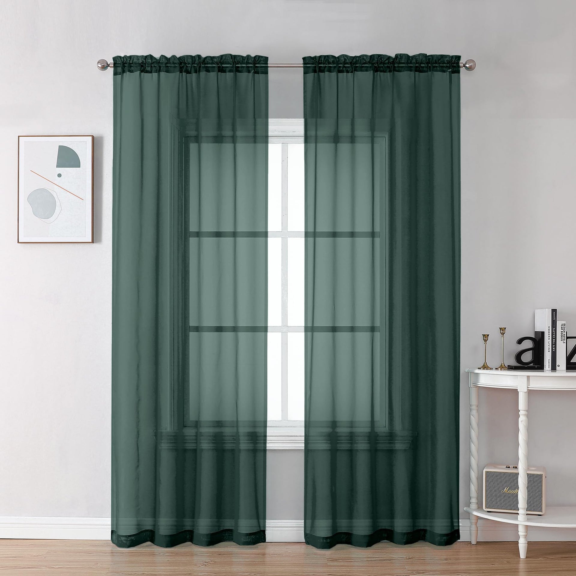 Hunter Green Sheer Curtains 78 Inches Long 2 Panels Set for Living Room (2 Count)