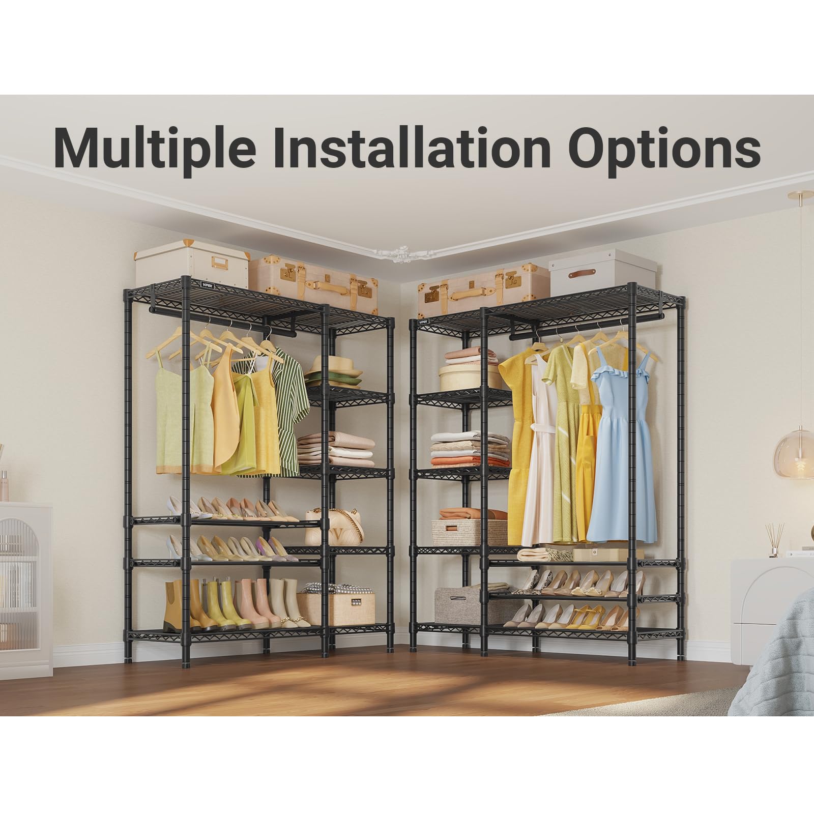 V7S Portable Closet for Hanging Clothes Heavy Duty Rack with Shelves