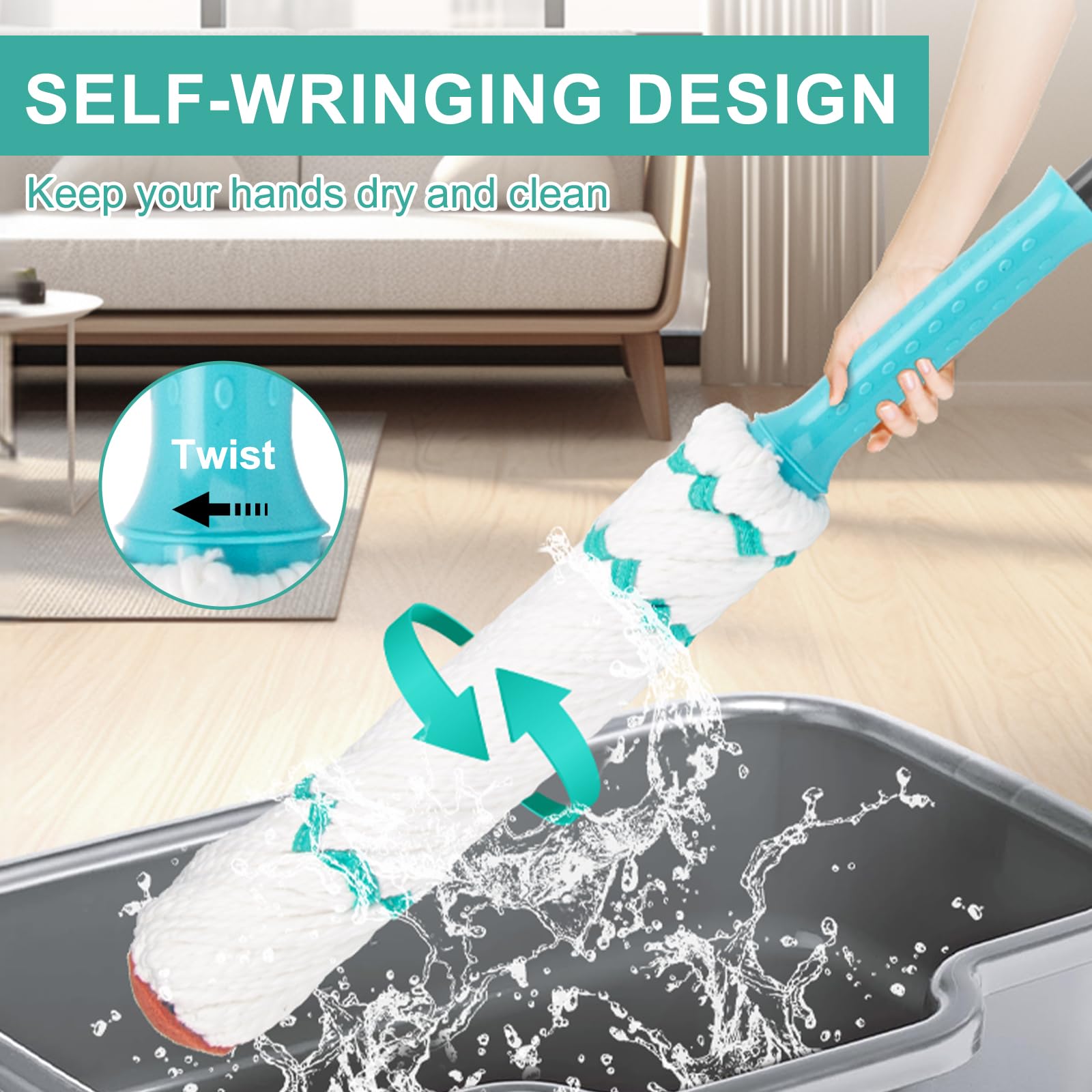 Self Wringing Twist Mop with 57 " Long Handle