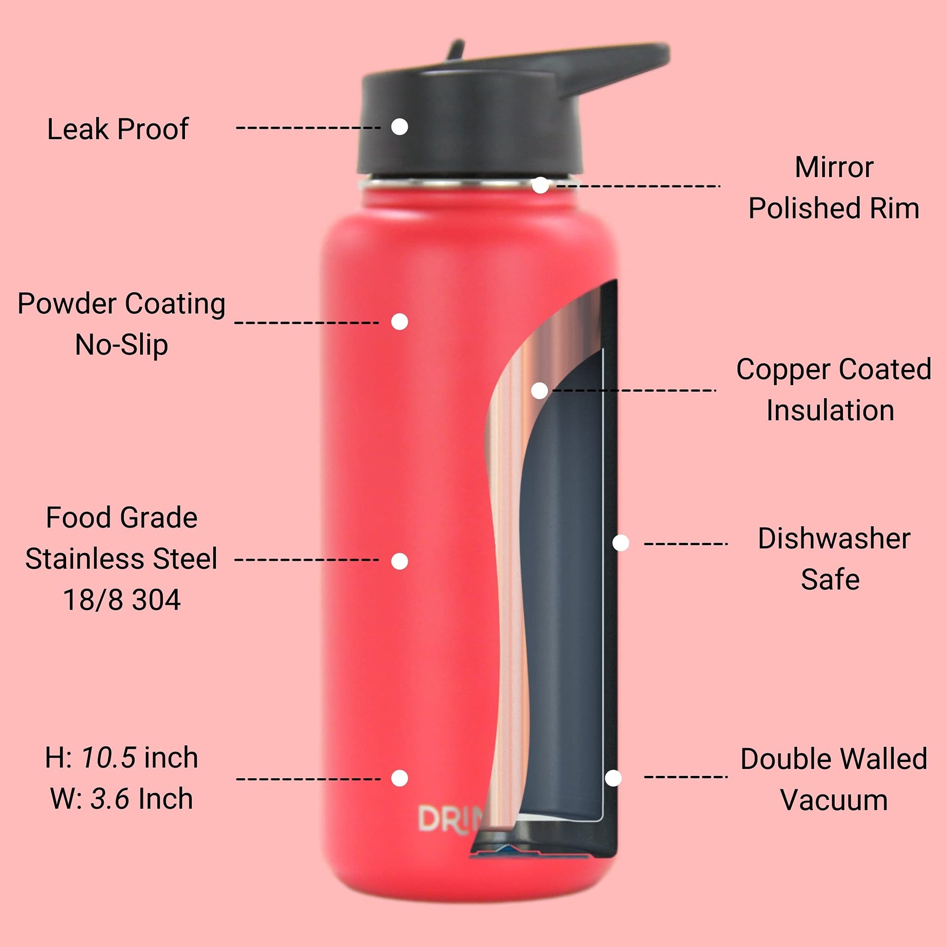Stainless Steel Water Bottle Spout Lid Vacuum Insulated Double Wall Water Bottle Wide Mouth
