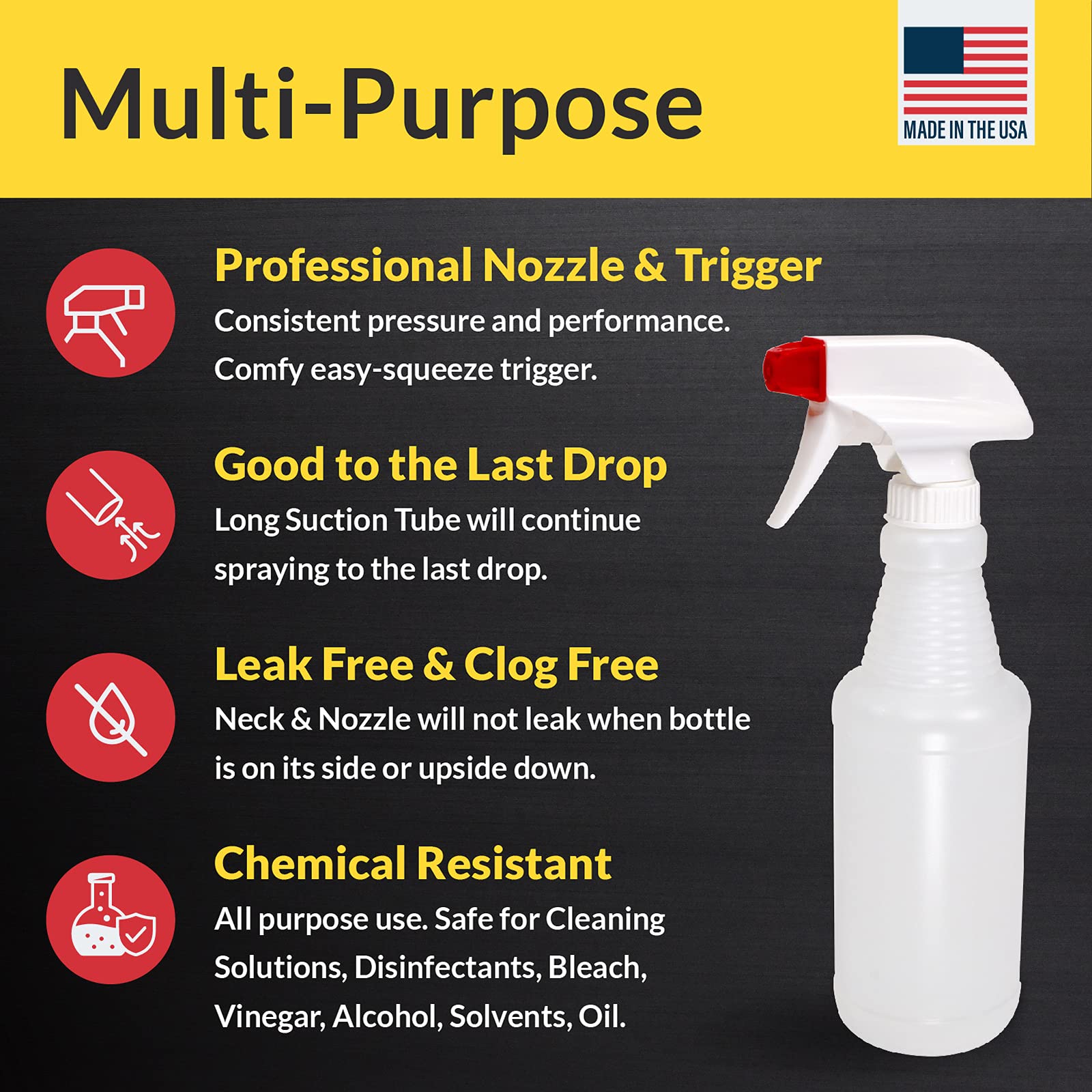 Plastic Spray Bottles Leak Proof Technology Empty 16 oz Value Pack of 64 Made In USA (64 Count)