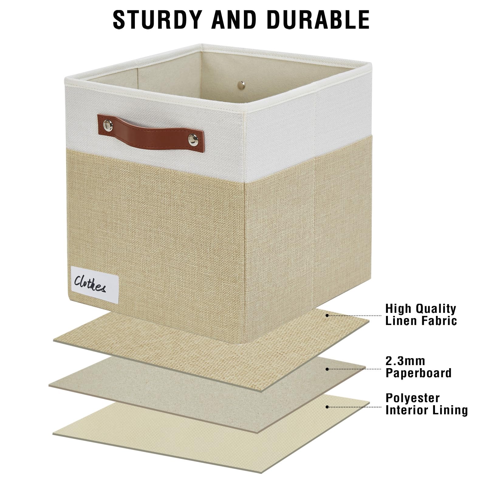 Collapsible Fabric Storage Cube Bins with 2 Reinforced PU Handles (4 Count)
