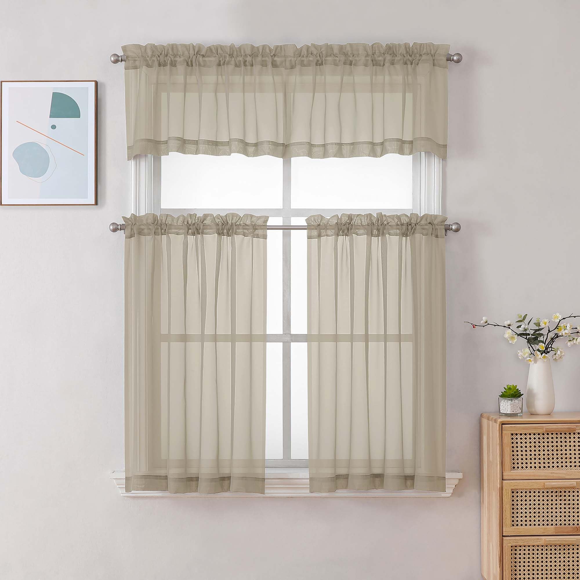 Taupe Sheer Curtains 36 inch Length 2 Panels (2 Count)