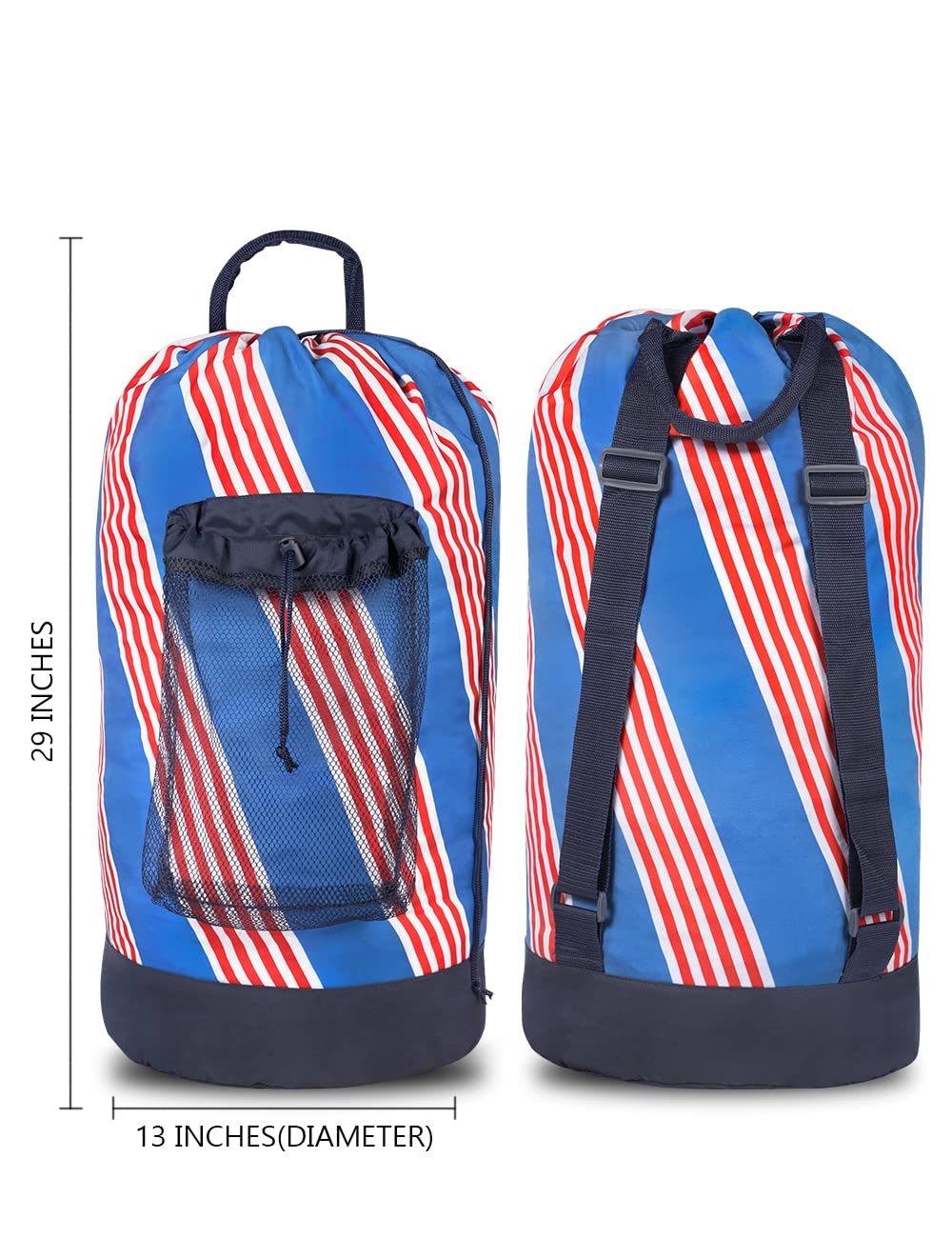 Backpack Laundry Bag with Shoulder Straps and Mesh Pocket Durable Nylon Clothes Hamper Bag with Drawstring Closure for College