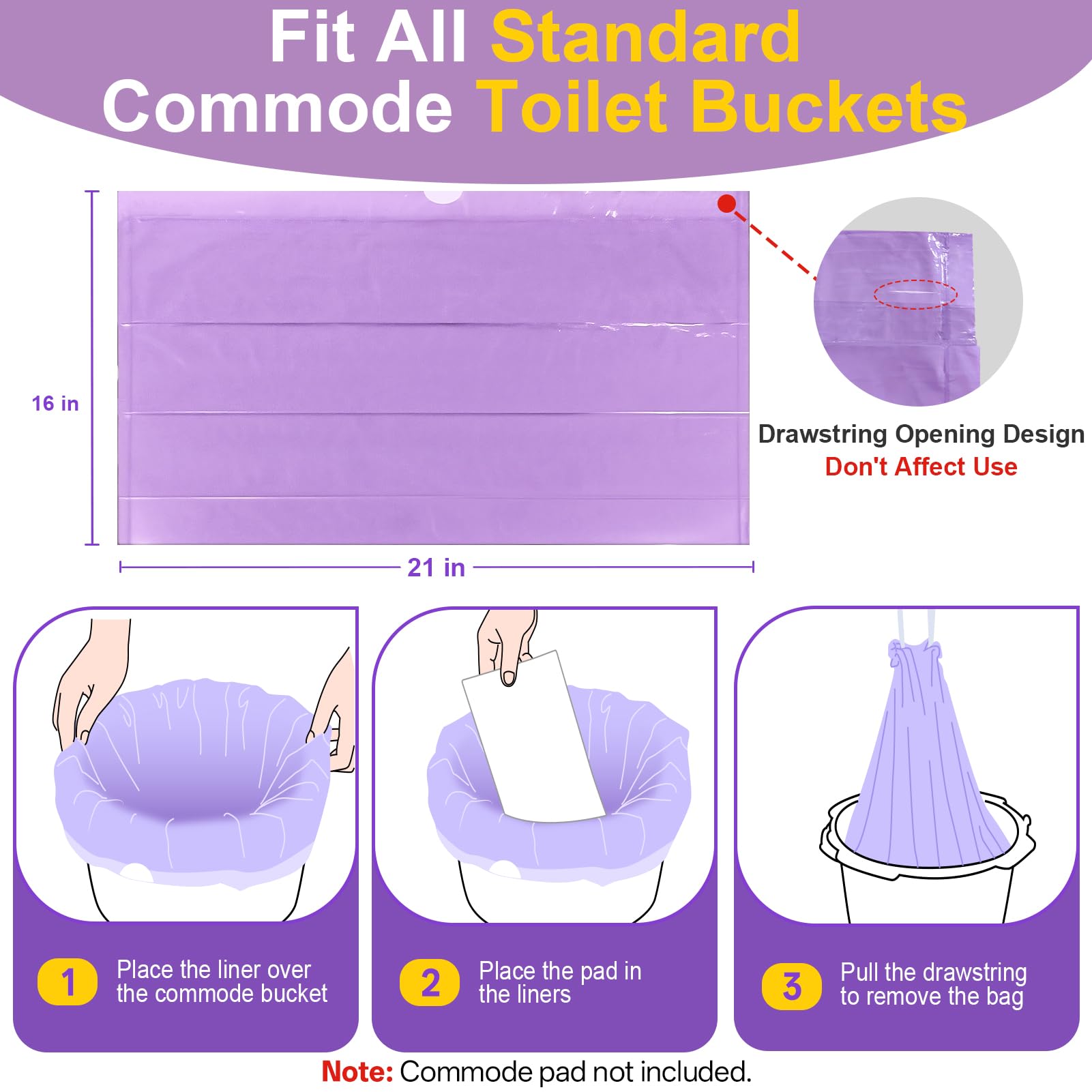 Commode Liners for Bedside Commode Thickness Leakproof Disposable Portable (100 Count)