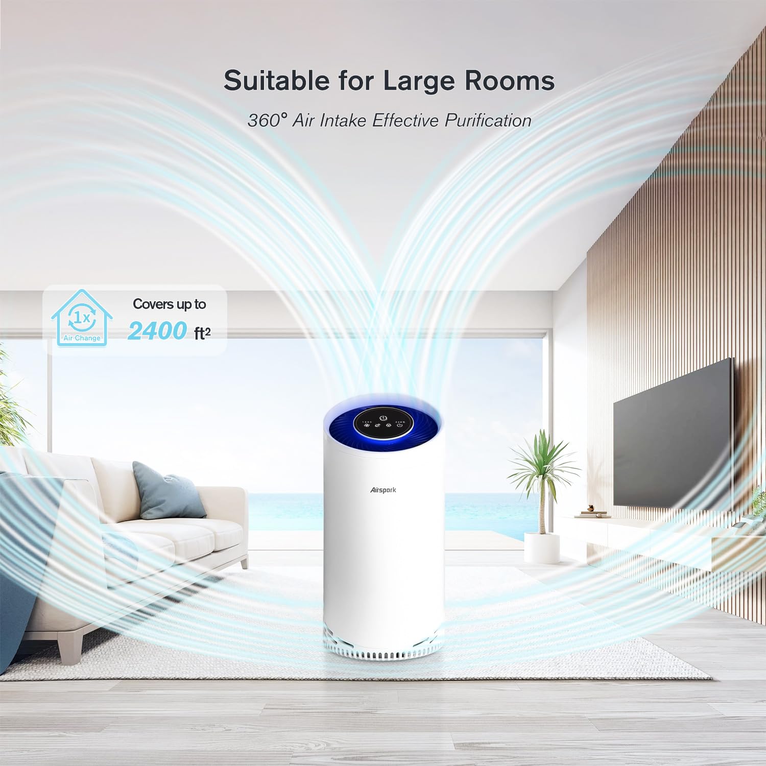 Airspark Air Purifier for Home Bedroom Up to 2400 Ft² 4
